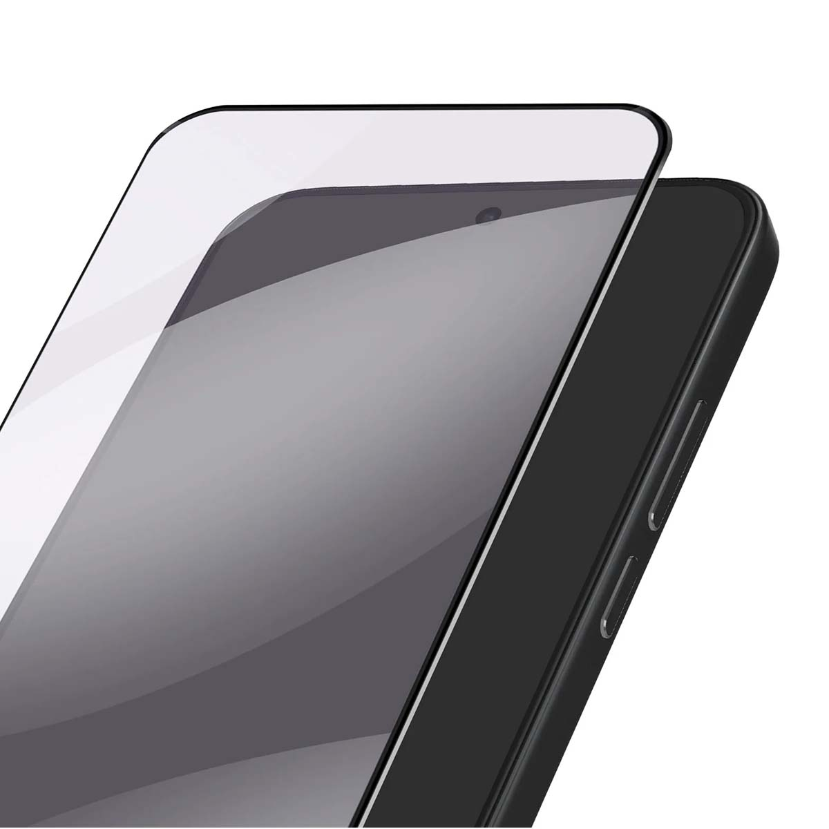 Una protezione per lo schermo in vetro viene posizionata su uno smartphone nero.
