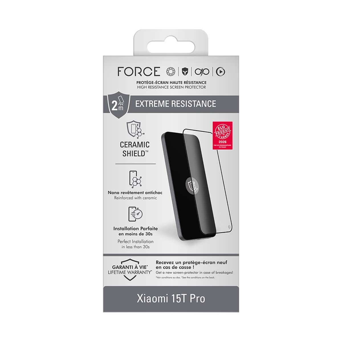 Confezione protettore schermo Force Ceramic Shield per Xiaomi 15T Pro.