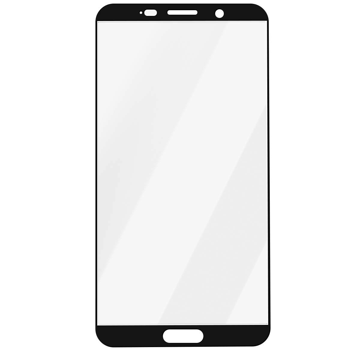 Una protezione schermo per smartphone nera con icone bianche in alto.