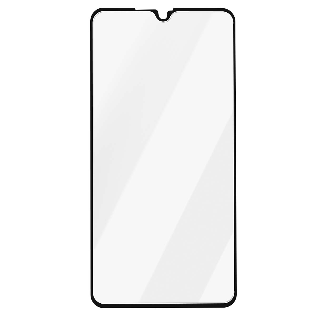 Un bord noir entoure un protecteur d'écran transparent pour smartphone.