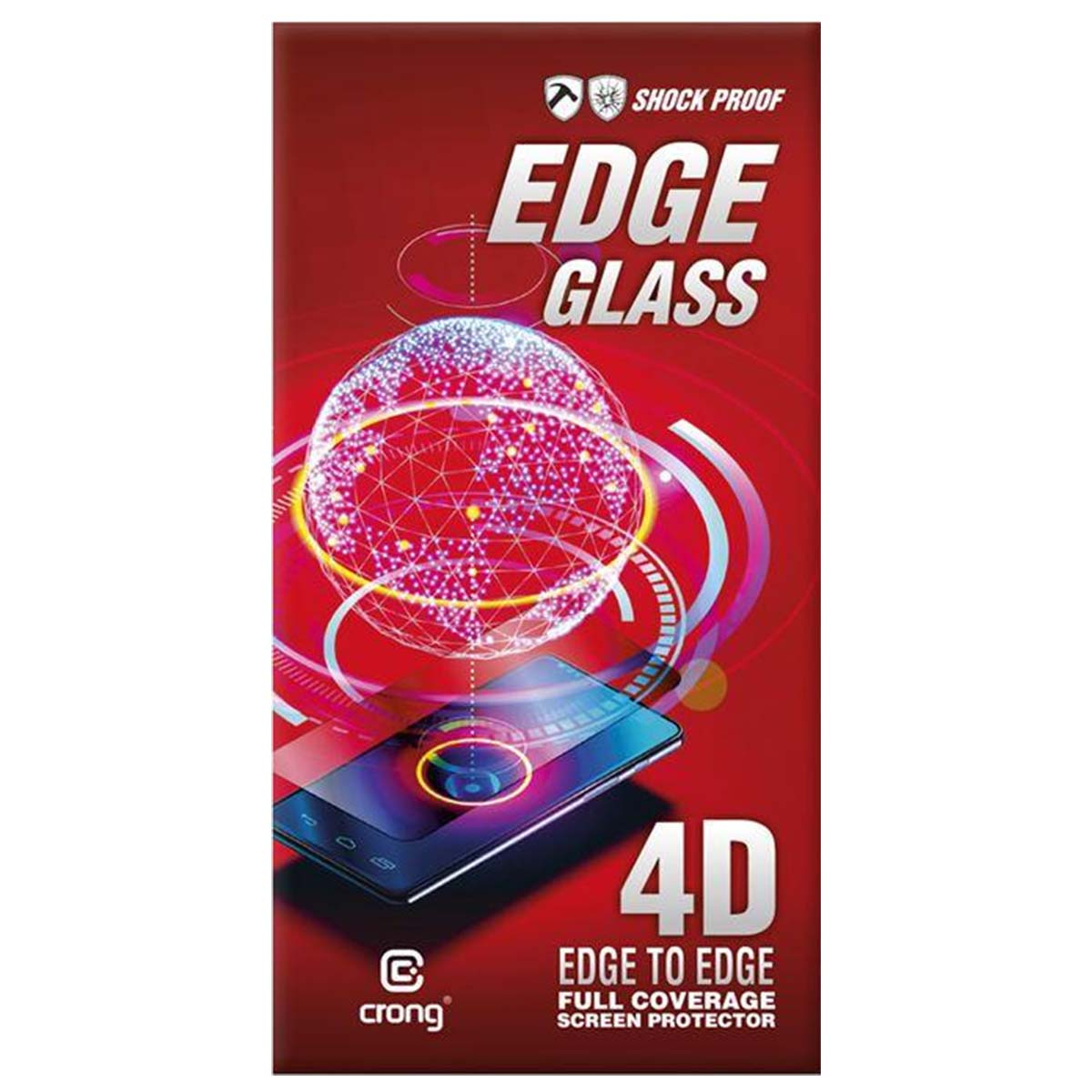 Emballage d'un protecteur d'écran avec globe stylisé et smartphone.