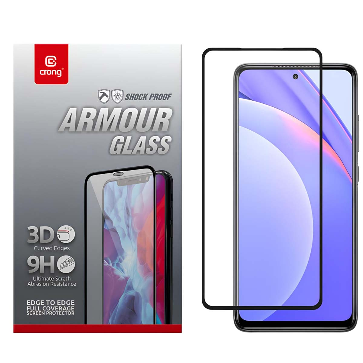 Verpakking voor screenprotector met smartphone-afbeelding.