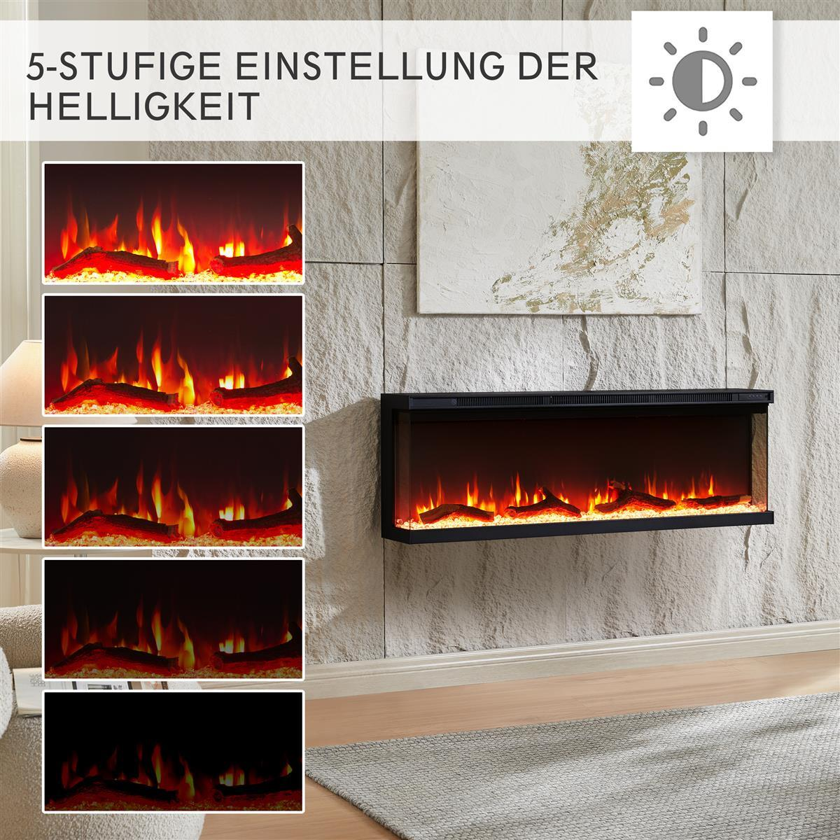 Elektrischer Kamin mit 5 Helligkeitsstufen, realistischer Flammenoptik.