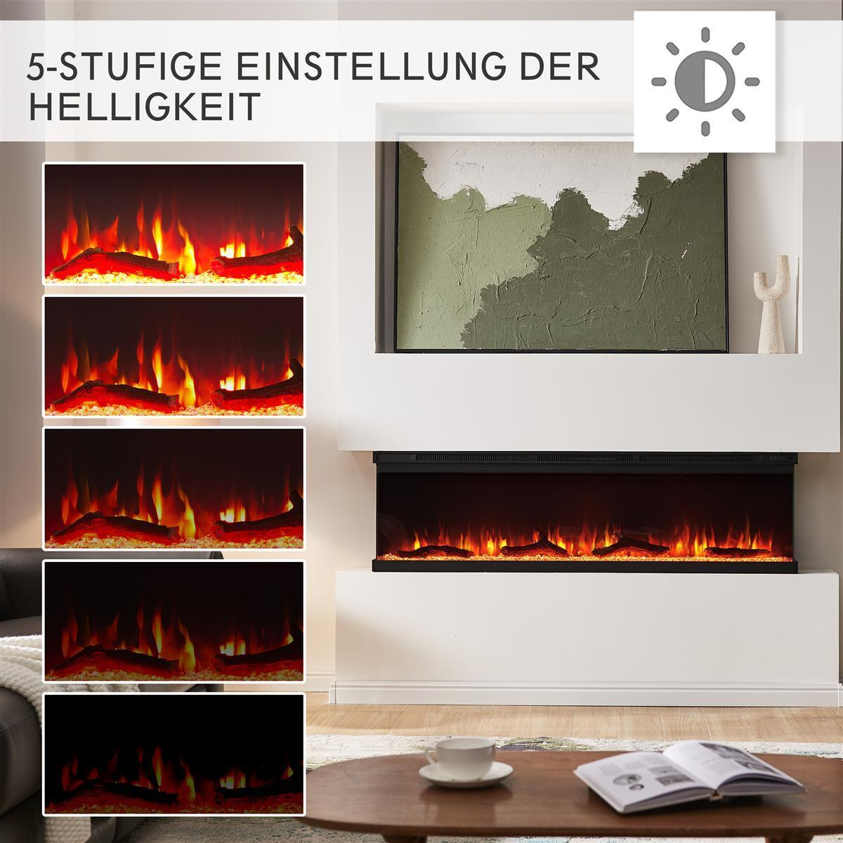 Elektrischer Kamin mit 5 Helligkeitsstufen und realistischen Flammen.