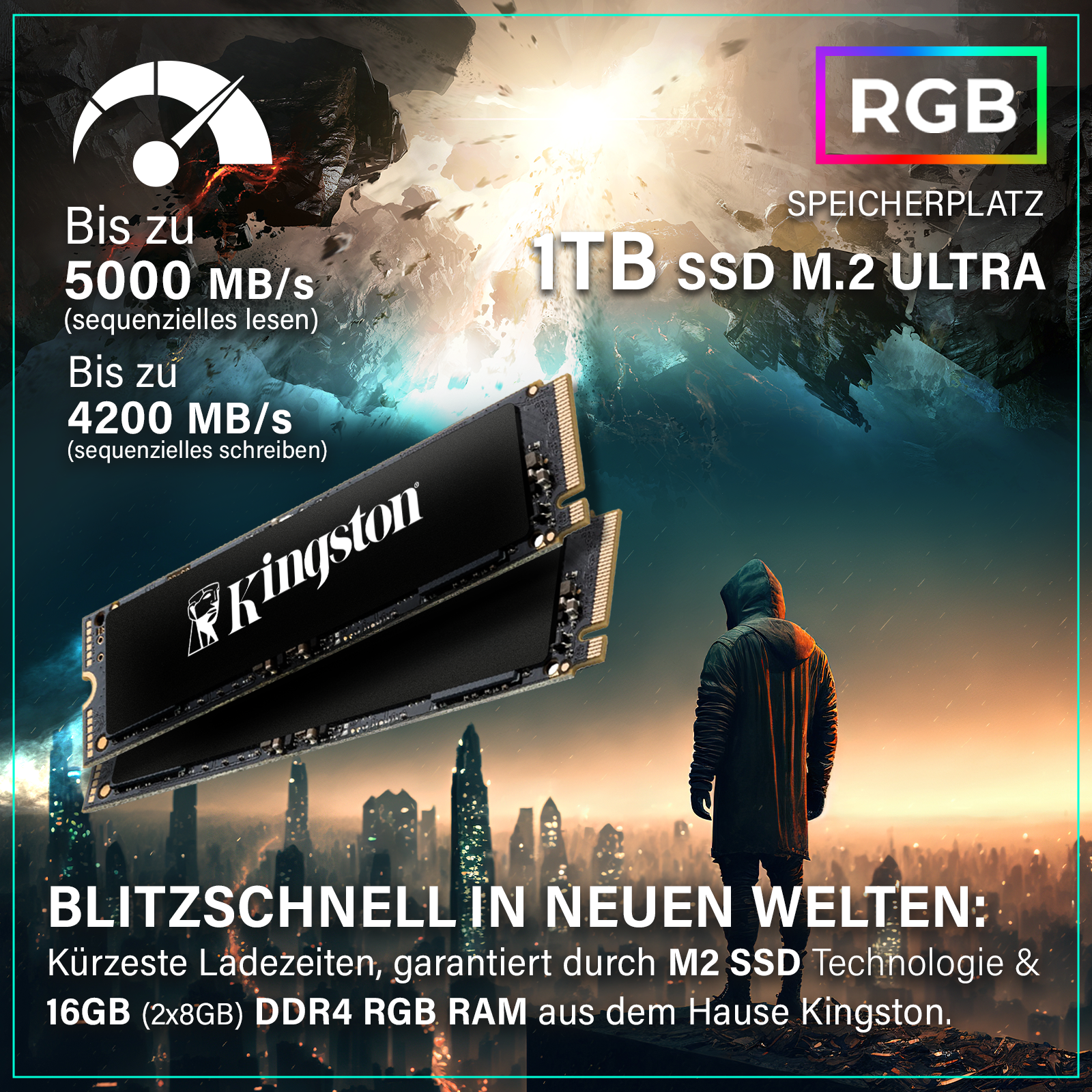 Dyski Kingston: 5000/4200 MB/s, 1TB M.2 Ultra, 16GB DDR4 RGB RAM.