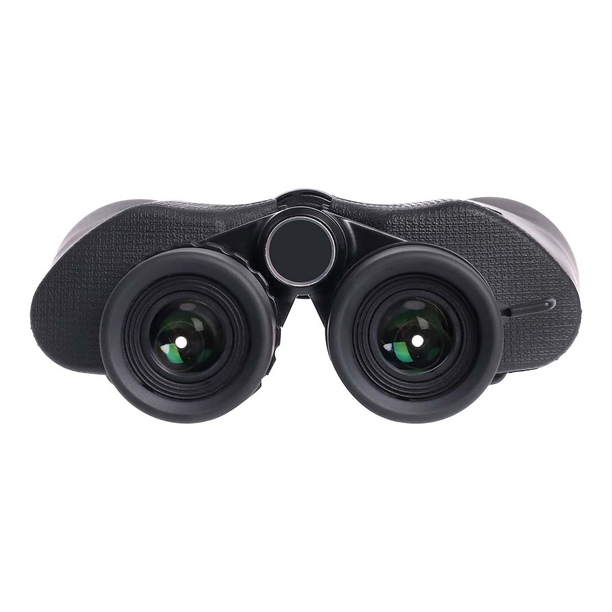 Binocolo nero con due lenti e oculari, vista ravvicinata.