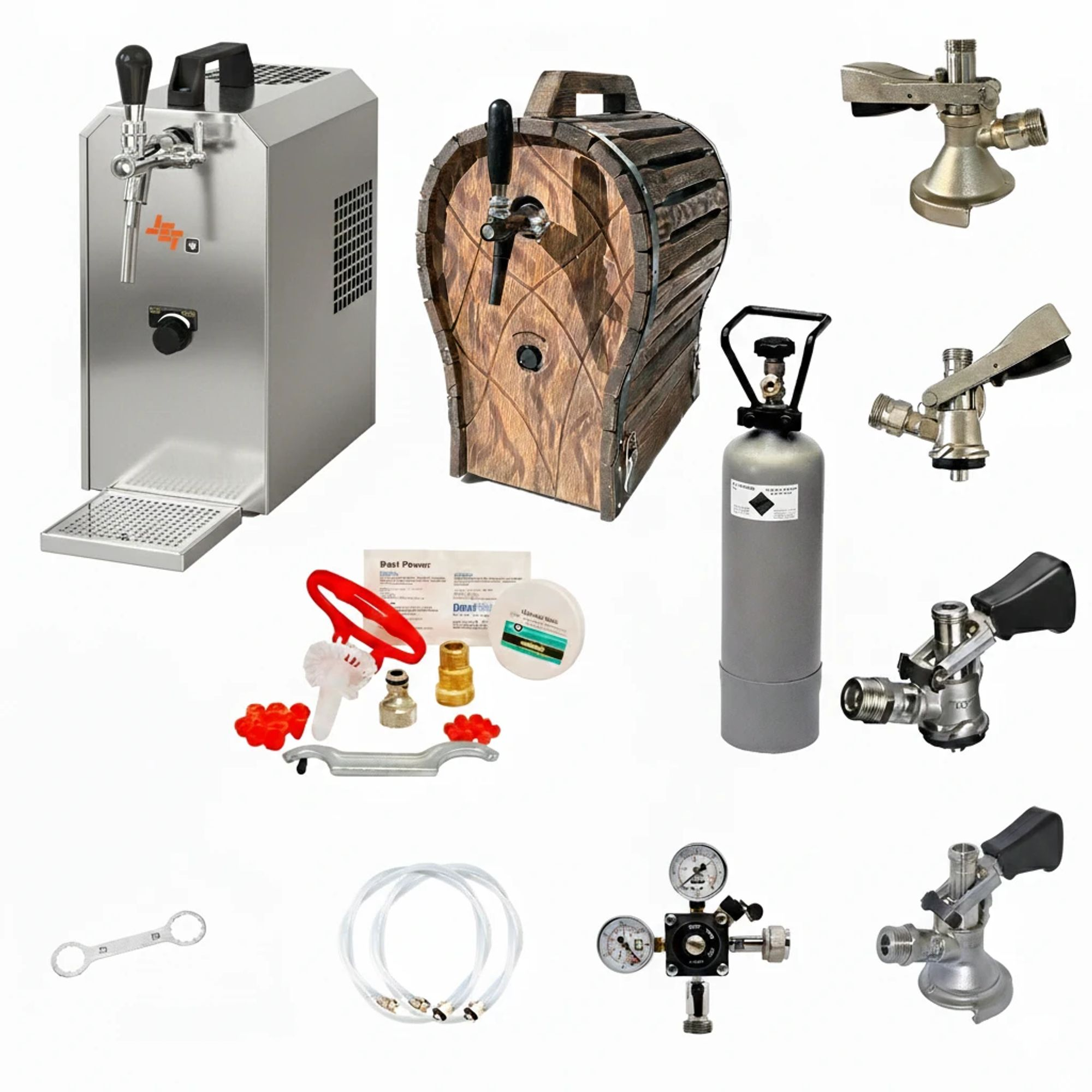 Refroidisseur de bière, fût, bouteille de gaz, coupleurs, tuyaux et outils.