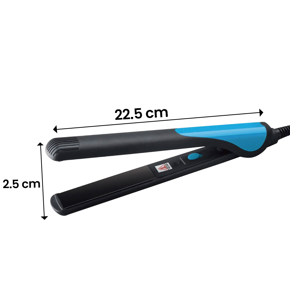 Schwarzer und blauer Glätteisen, 22,5 cm lang, 2,5 cm breit.