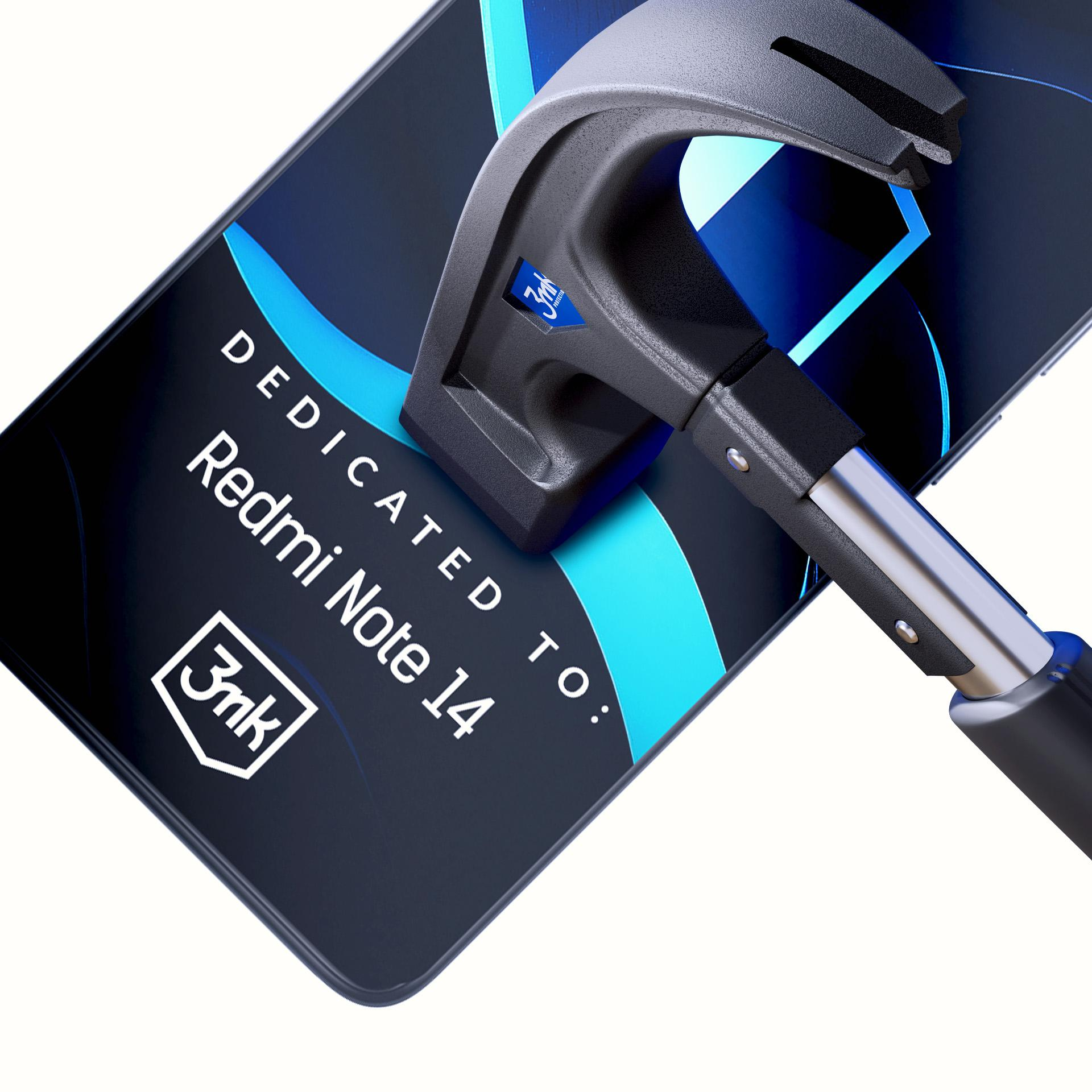 Una testa di martello nera testa lo schermo di uno smartphone con accenti blu.