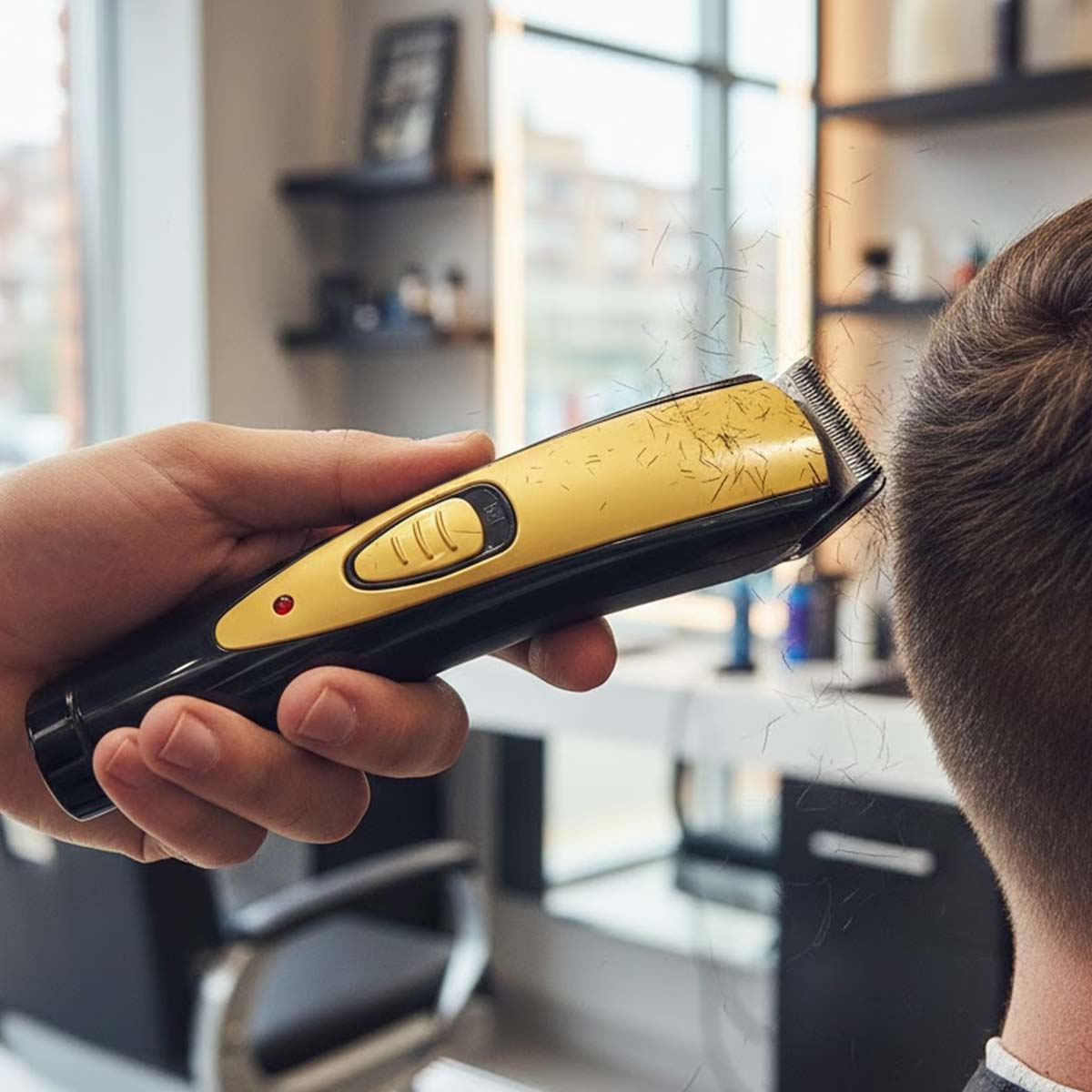 Une tondeuse à cheveux coupant des cheveux dans un salon.
