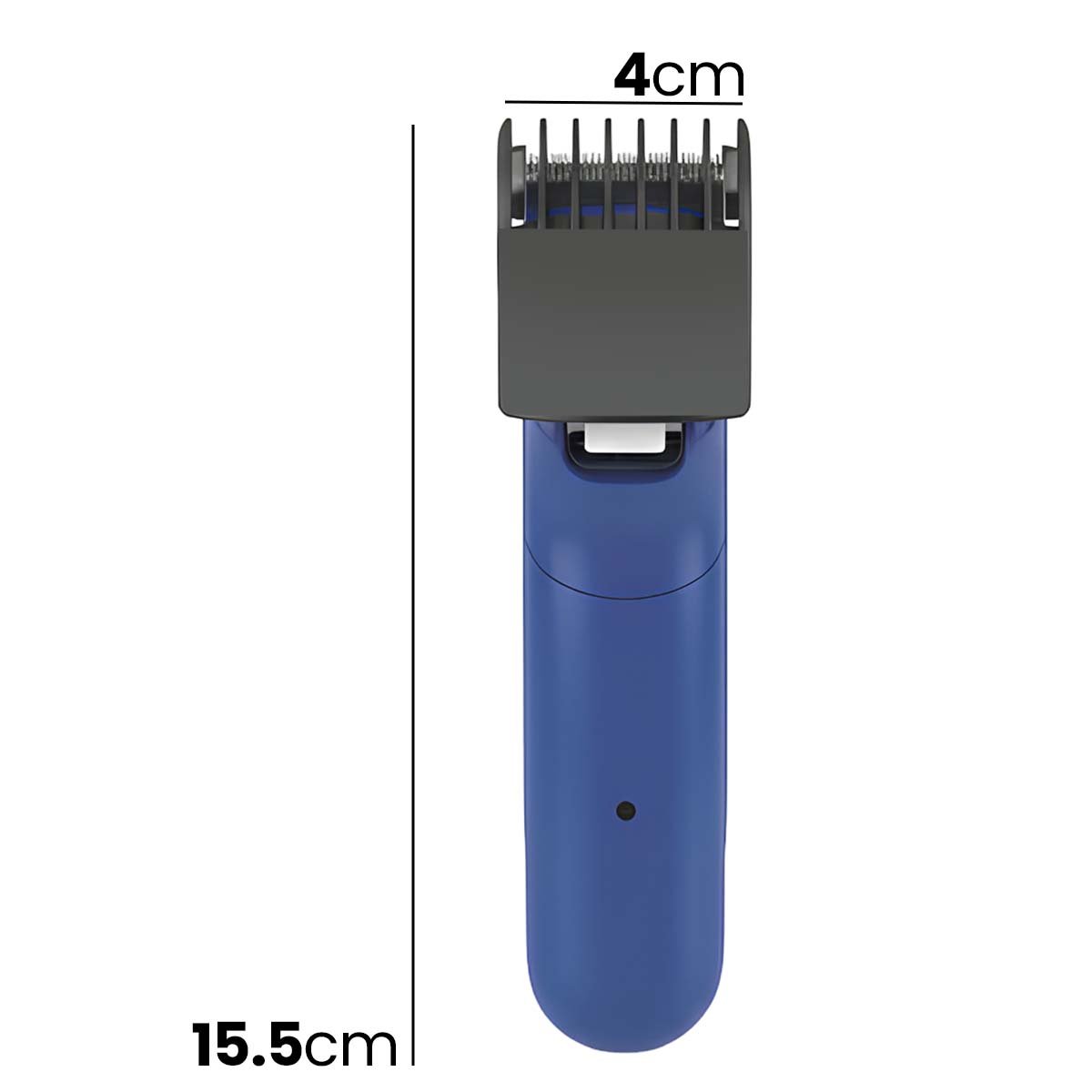 Une tondeuse à cheveux bleue avec tête de lame de 4cm et 15,5cm.