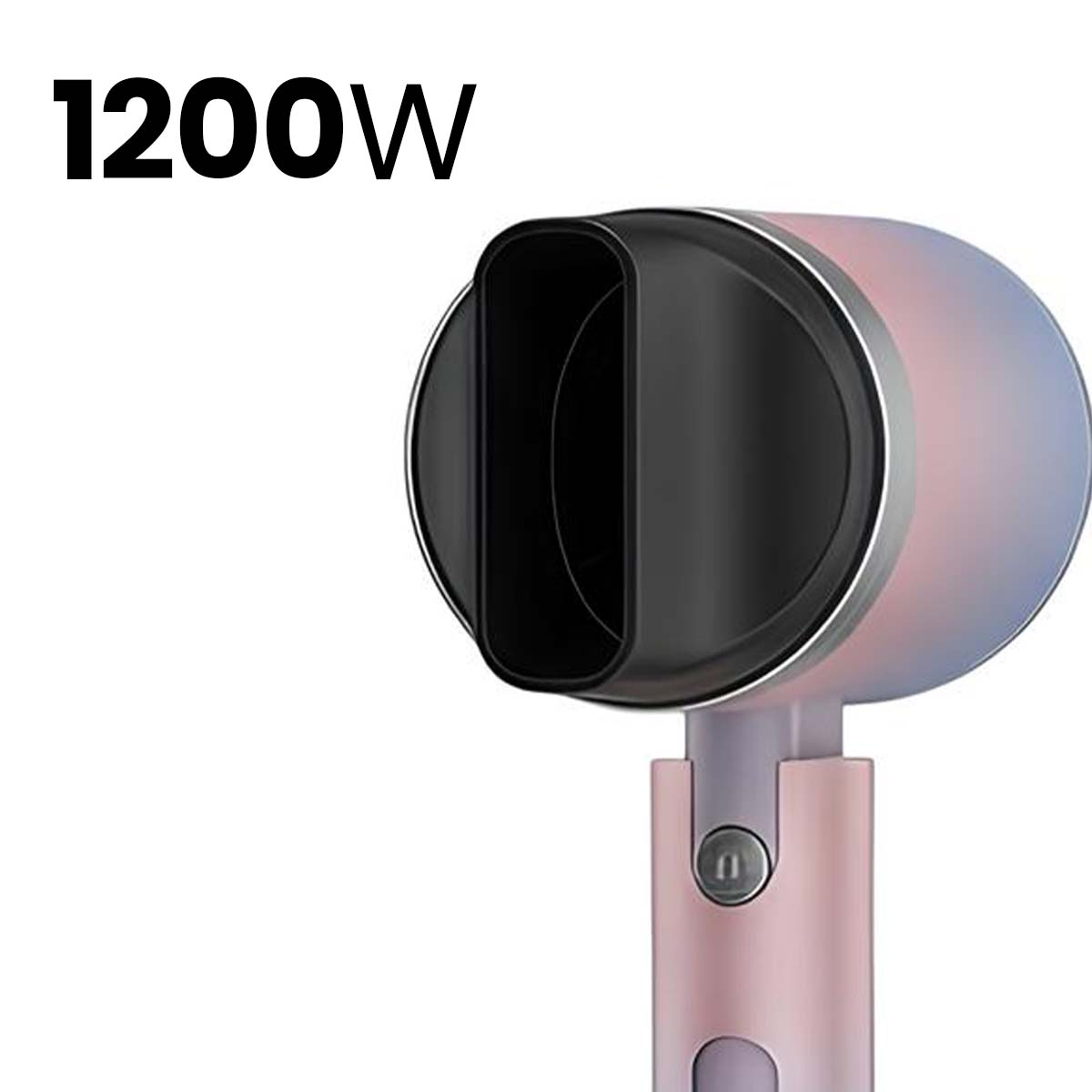 Un sèche-cheveux rose avec l'inscription 1200W.