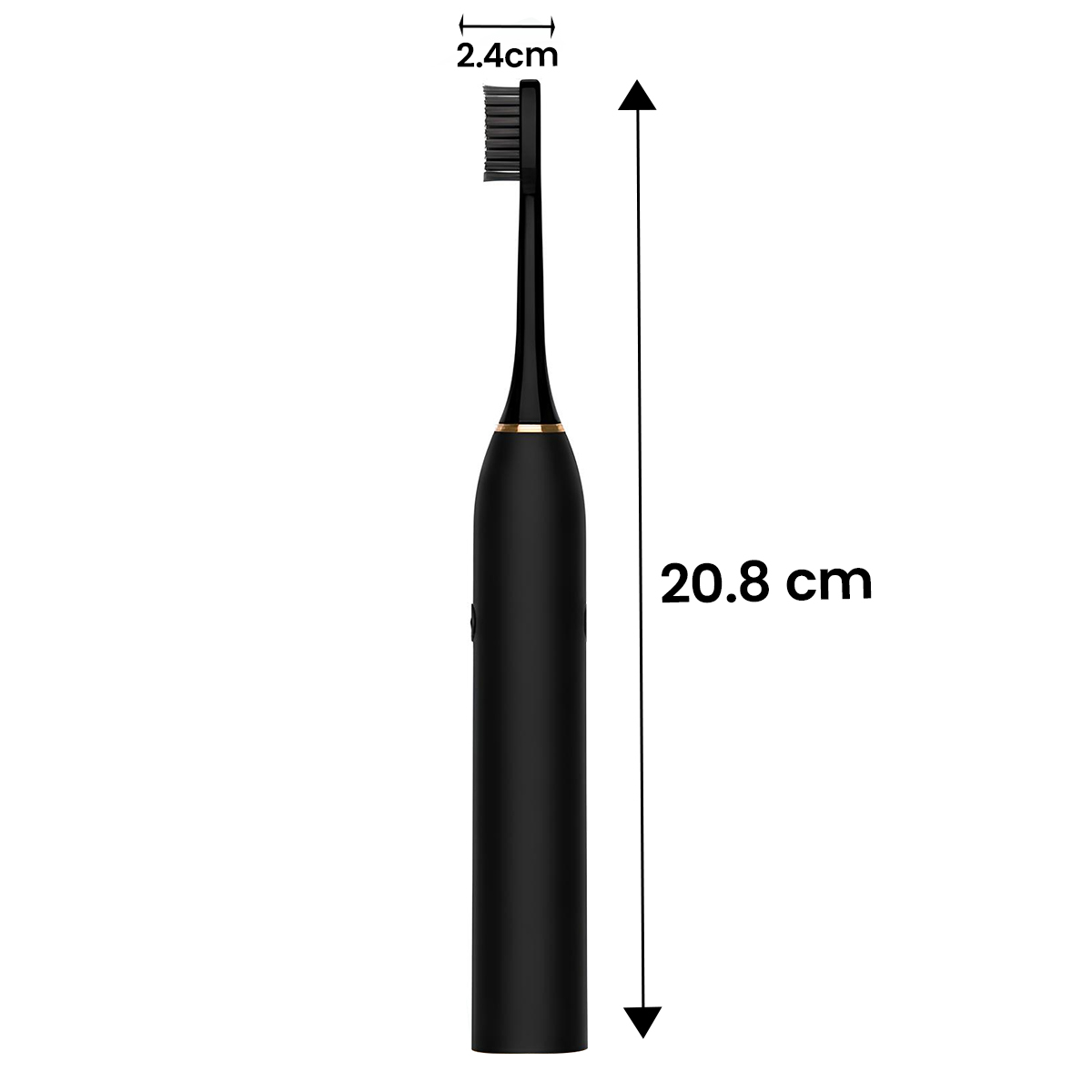 Cepillo de dientes eléctrico negro con anillo dorado, 20,8 cm.
