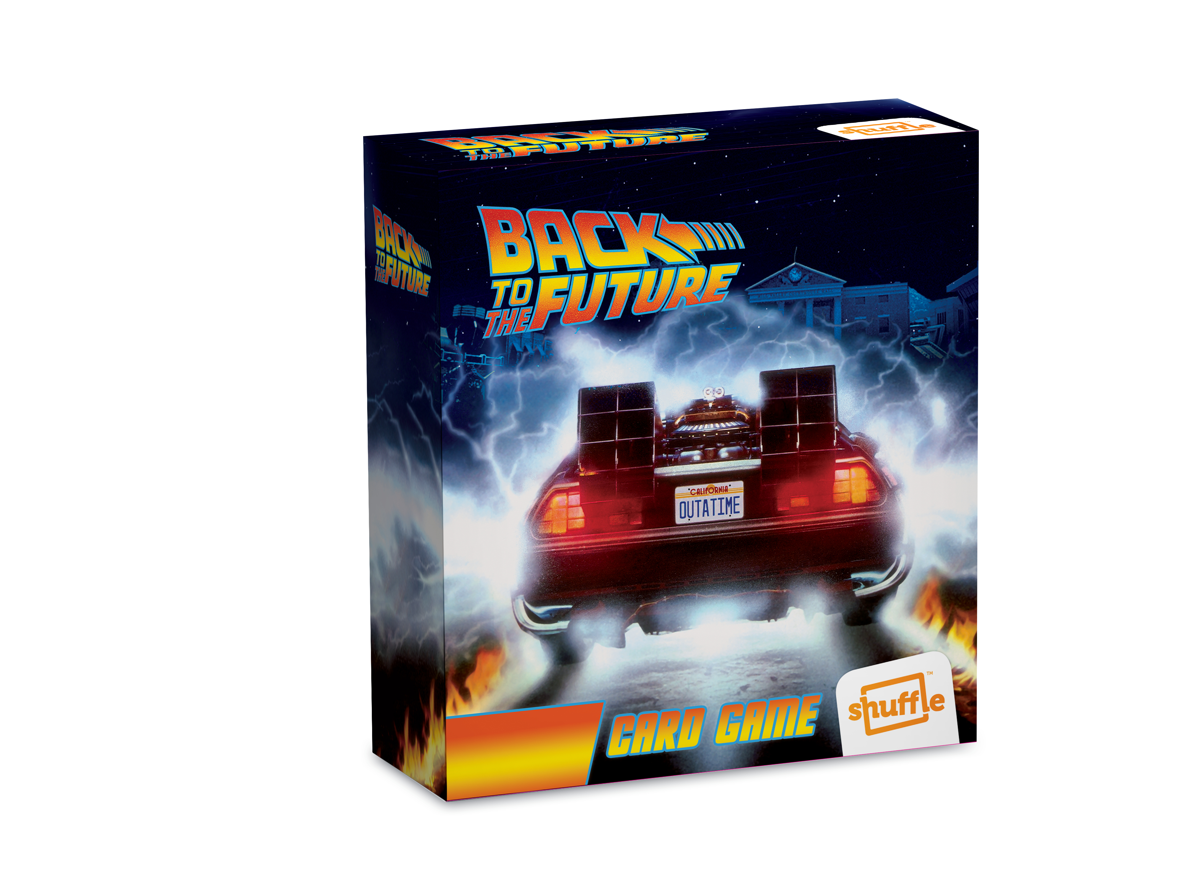 Eine Spielschachtel mit dem DeLorean aus "Zurück in die Zukunft"