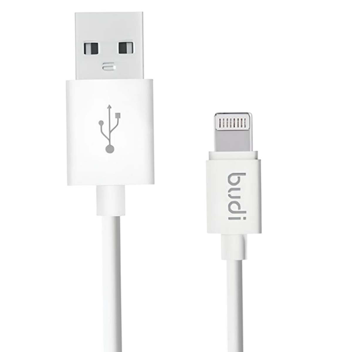Un cavo USB bianco con connettore Lightning e connettore USB-A.
