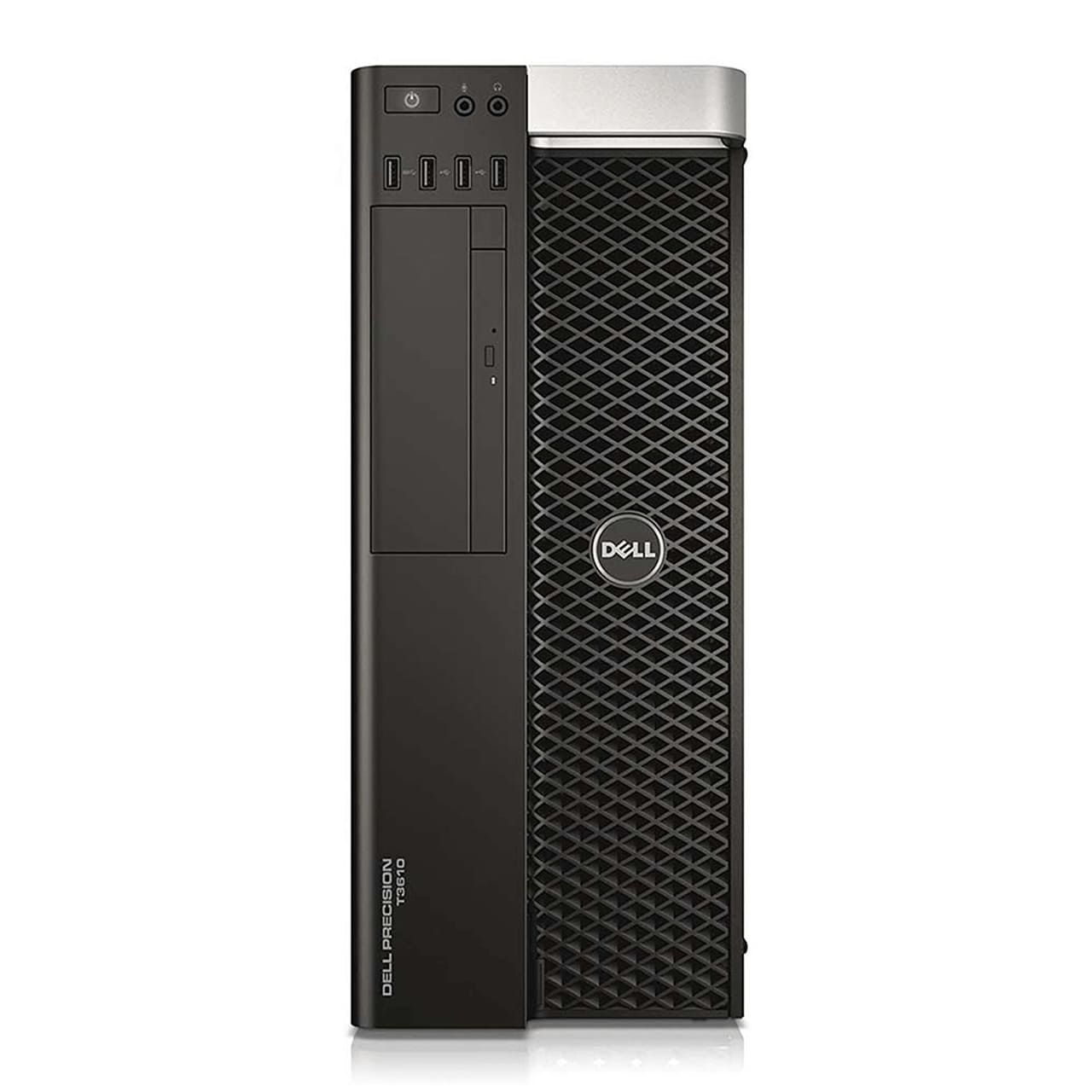 PC de torre Dell Precision T3610 negro con detalles plateados y rejilla.