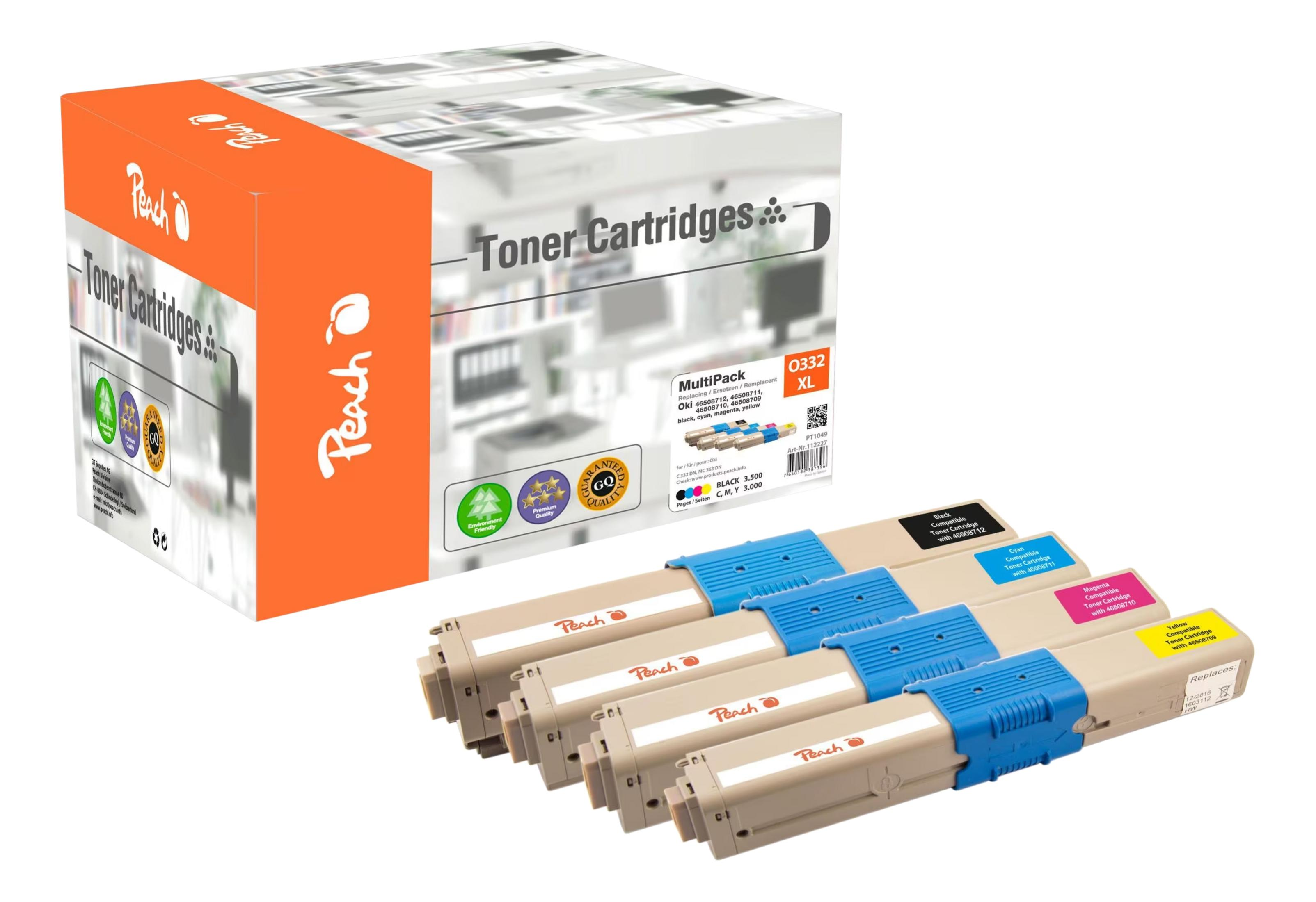 Peach Toner Multipack: Kartridże do drukarek Oki, kolory czarny, cyjan, magenta, żółty.