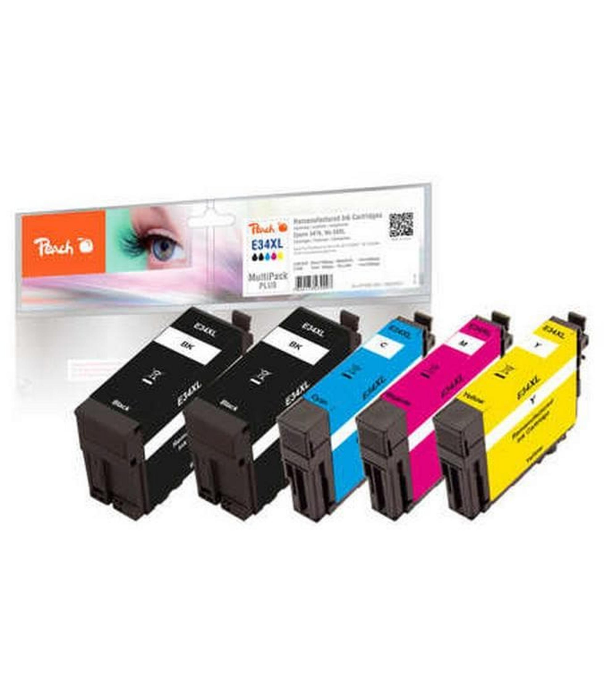 Quattro cartucce d'inchiostro Peach: nero, ciano, magenta e giallo.