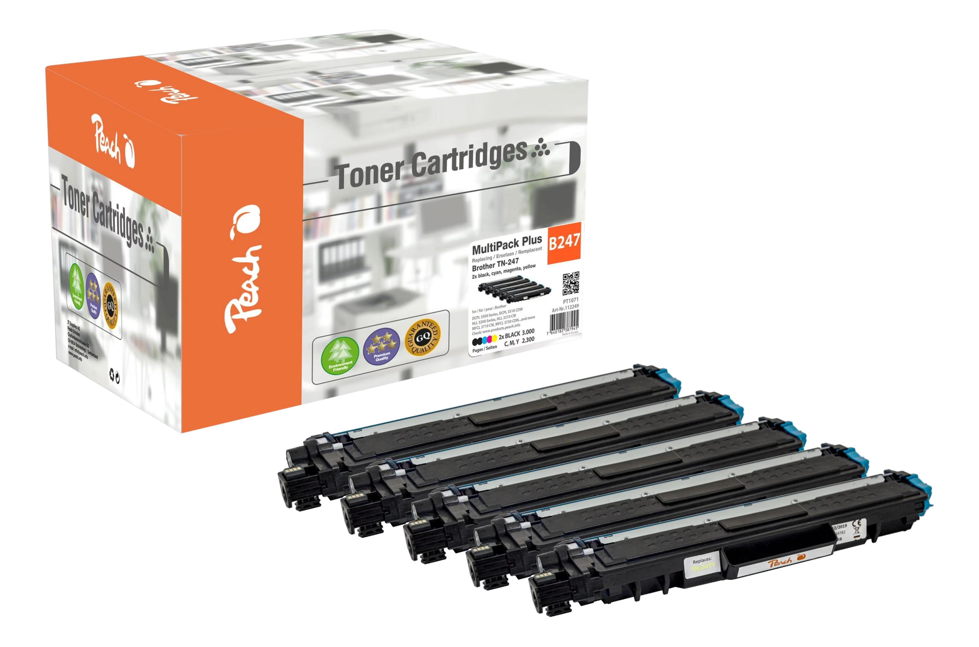 Peach Toner Multipack B247 con 4 cartucce per stampanti Brother, davanti.
