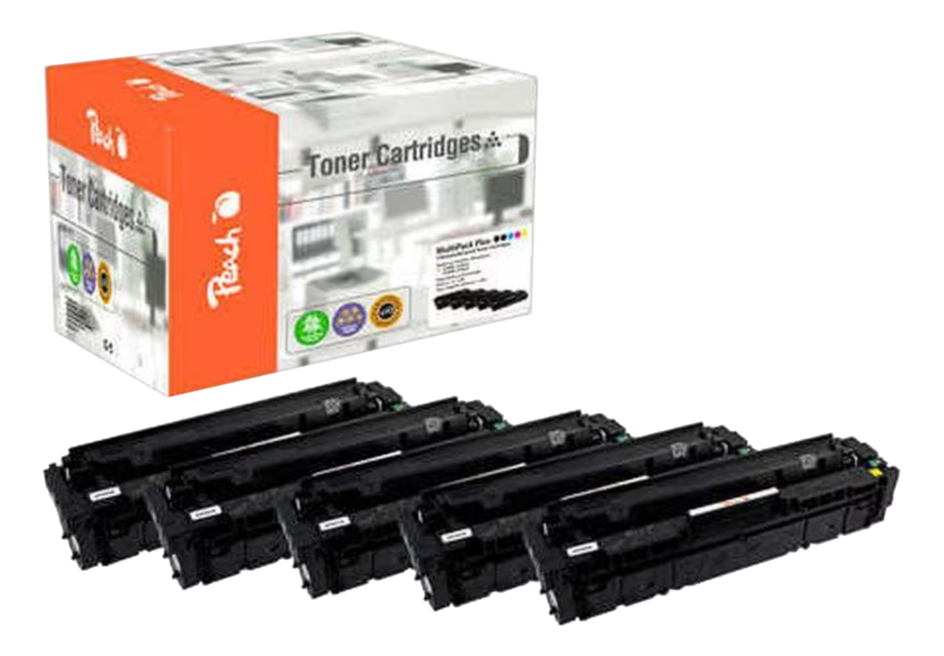 Peach Toner-Kartuschen-Multipack mit fünf schwarzen Kartuschen und einer orangefarbenen Box.