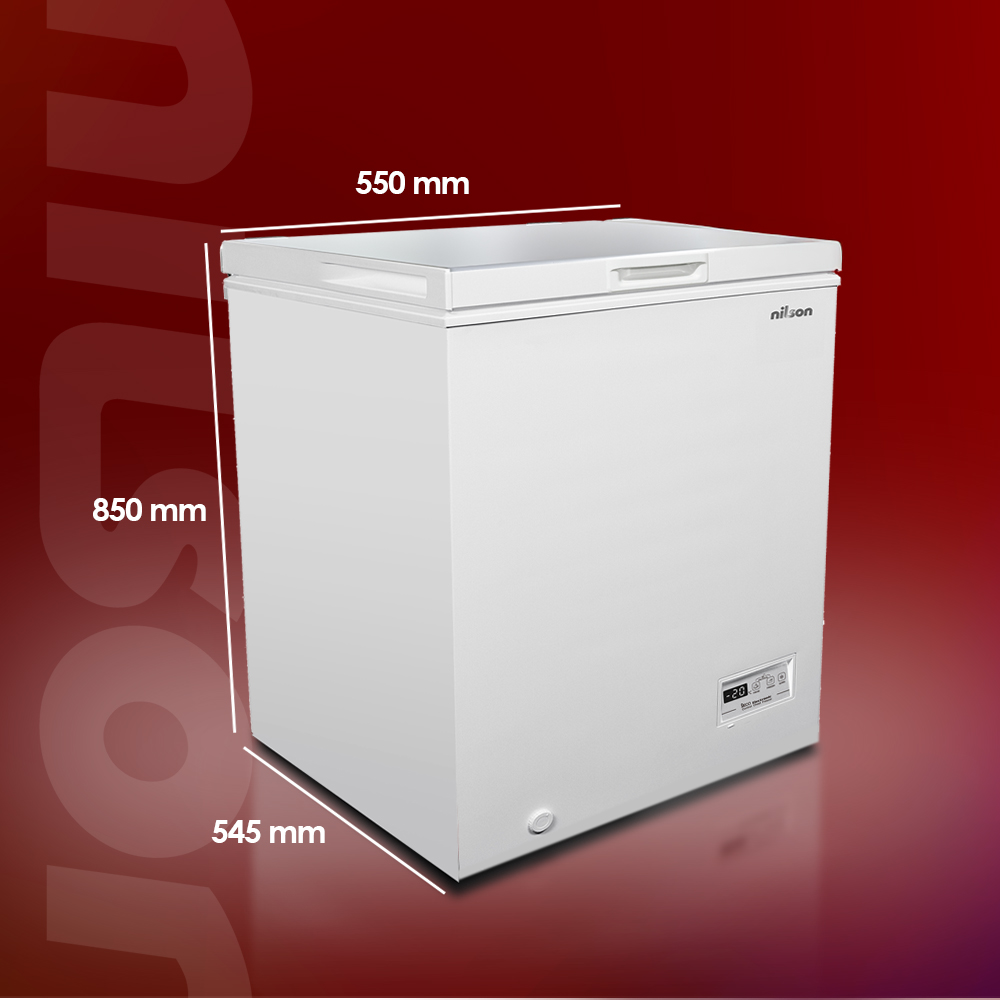 Un congelador horizontal blanco Nilson de 550x850x545 mm.