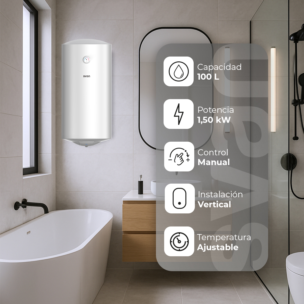 Calentador de agua moderno para baño, 100 L, 1,50 kW.