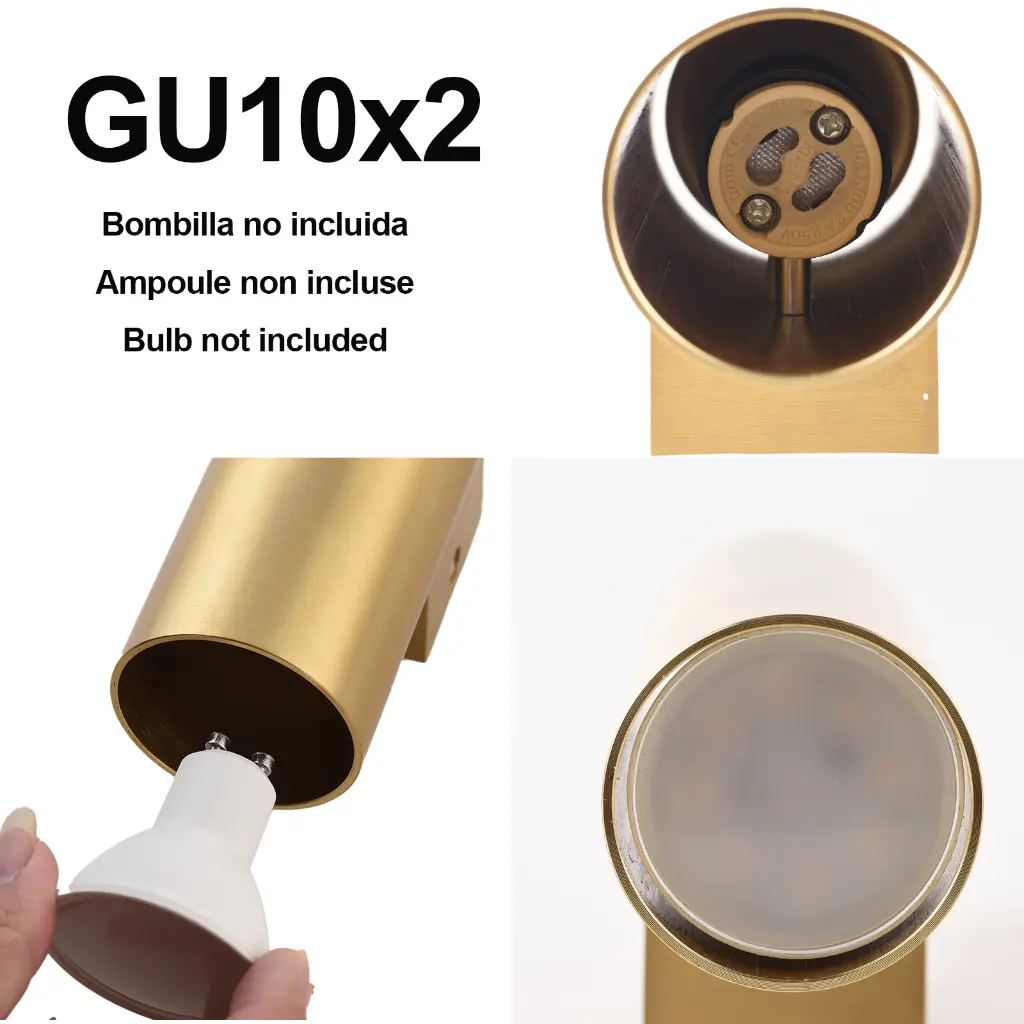 Carcasa de lámpara dorada con casquillo GU10, bombilla no incluida.