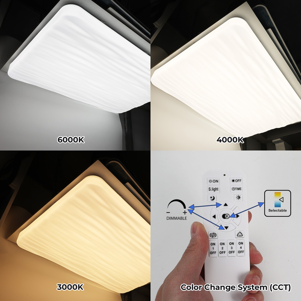 Luz de techo en 6000K, 4000K, 3000K y un mando a distancia.