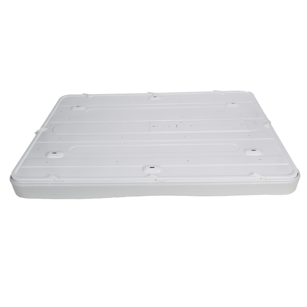 Cubierta rectangular blanca con patrón acanalado y pestañas de sujeción.