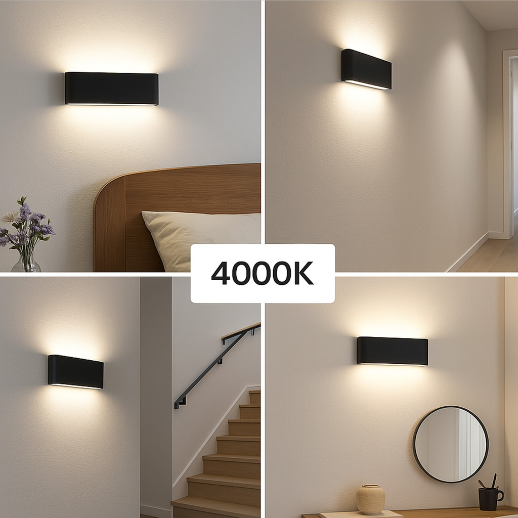Cuatro escenas con una lámpara de pared negra, 4000K.