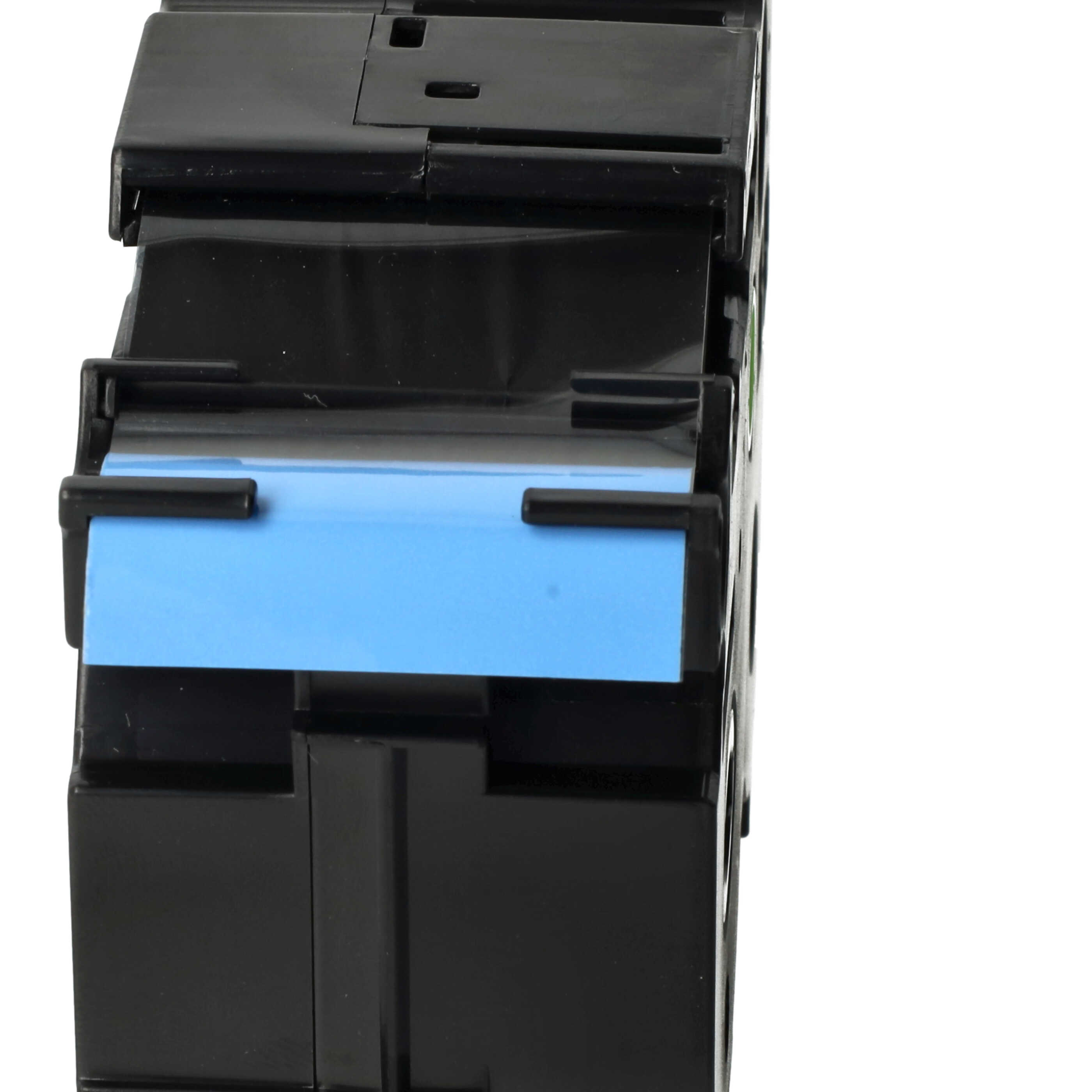 Schwarzer Druckerpatronen-Behälter mit blauem Hebel und weißen Hintergrund.