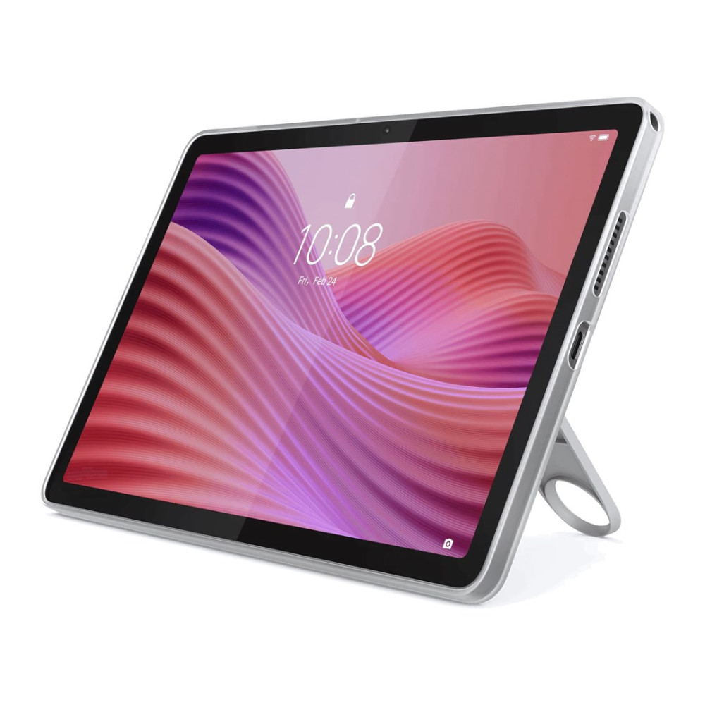 Un tablet d'argento con sfondo colorato è su un cavalletto.
