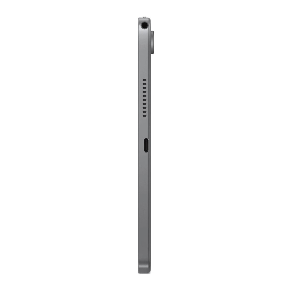 Tablet grigio di profilo che mostra porte e griglia dell'altoparlante.