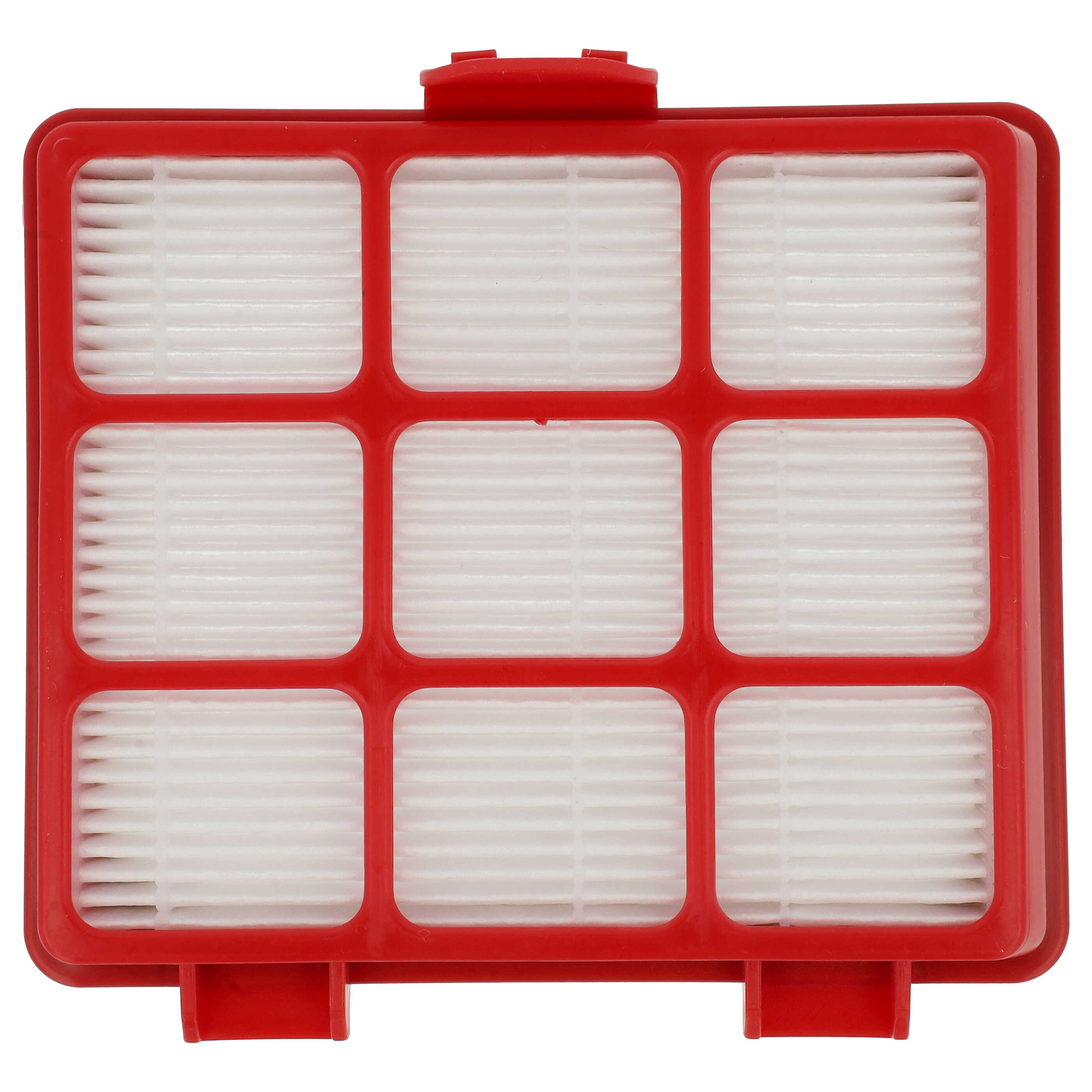 Rotes Vakuumfilter mit neun weißen, gefalteten Kammern.