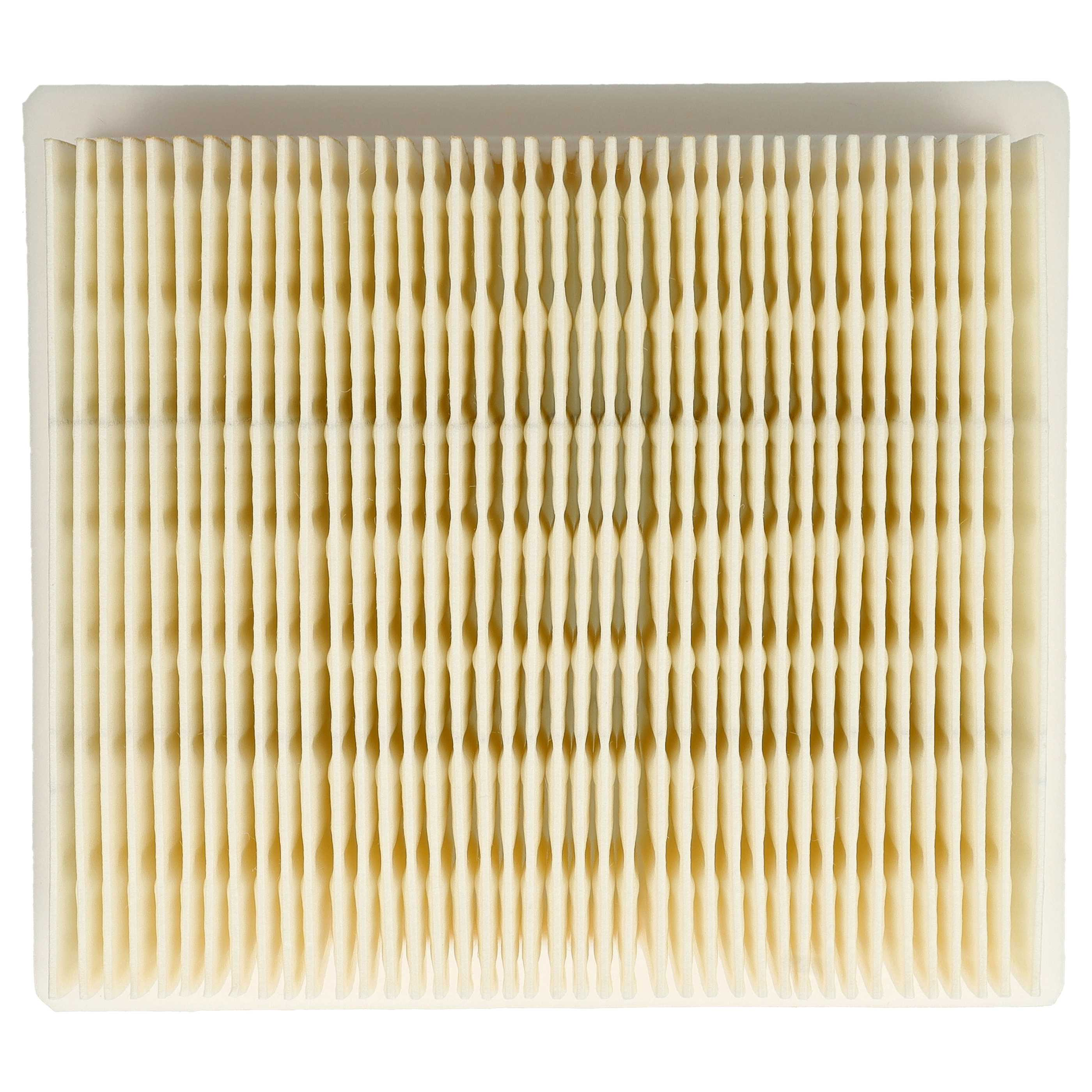 Ein cremefarbener Luftfilter mit vielen Falten auf weißem Hintergrund.