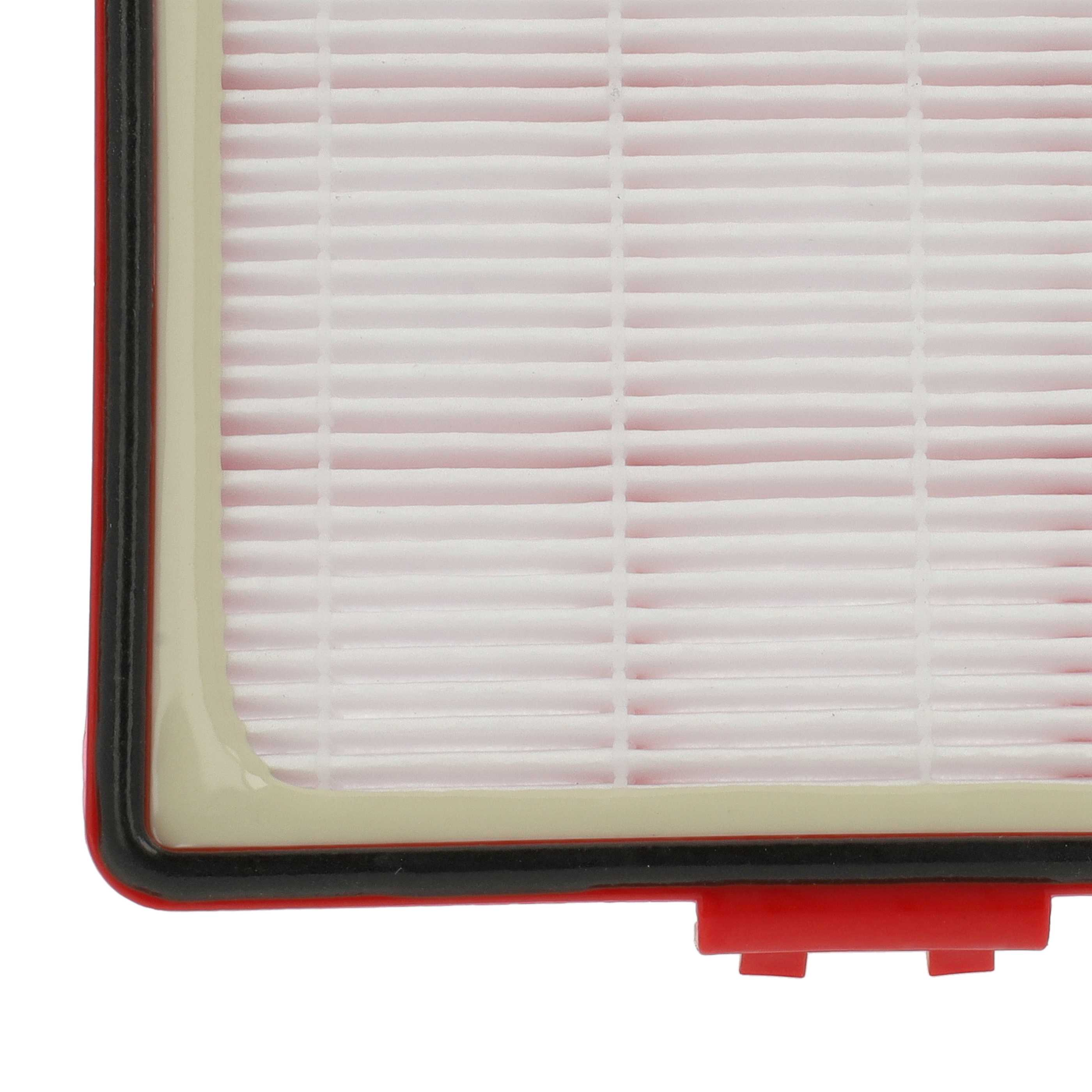 Ein roter und schwarzer Rahmen umgibt ein weißes, gefaltetes Filtermedium.