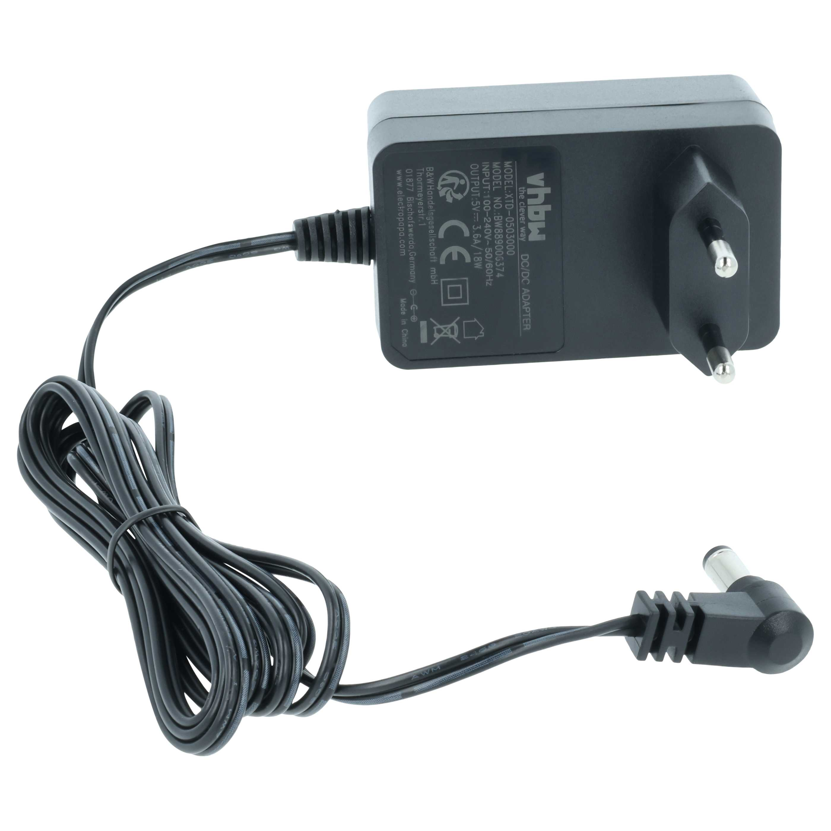 Ein schwarzer DC/DC-Adapter mit Kabel und Eurostecker, Modell XTD-0503000.