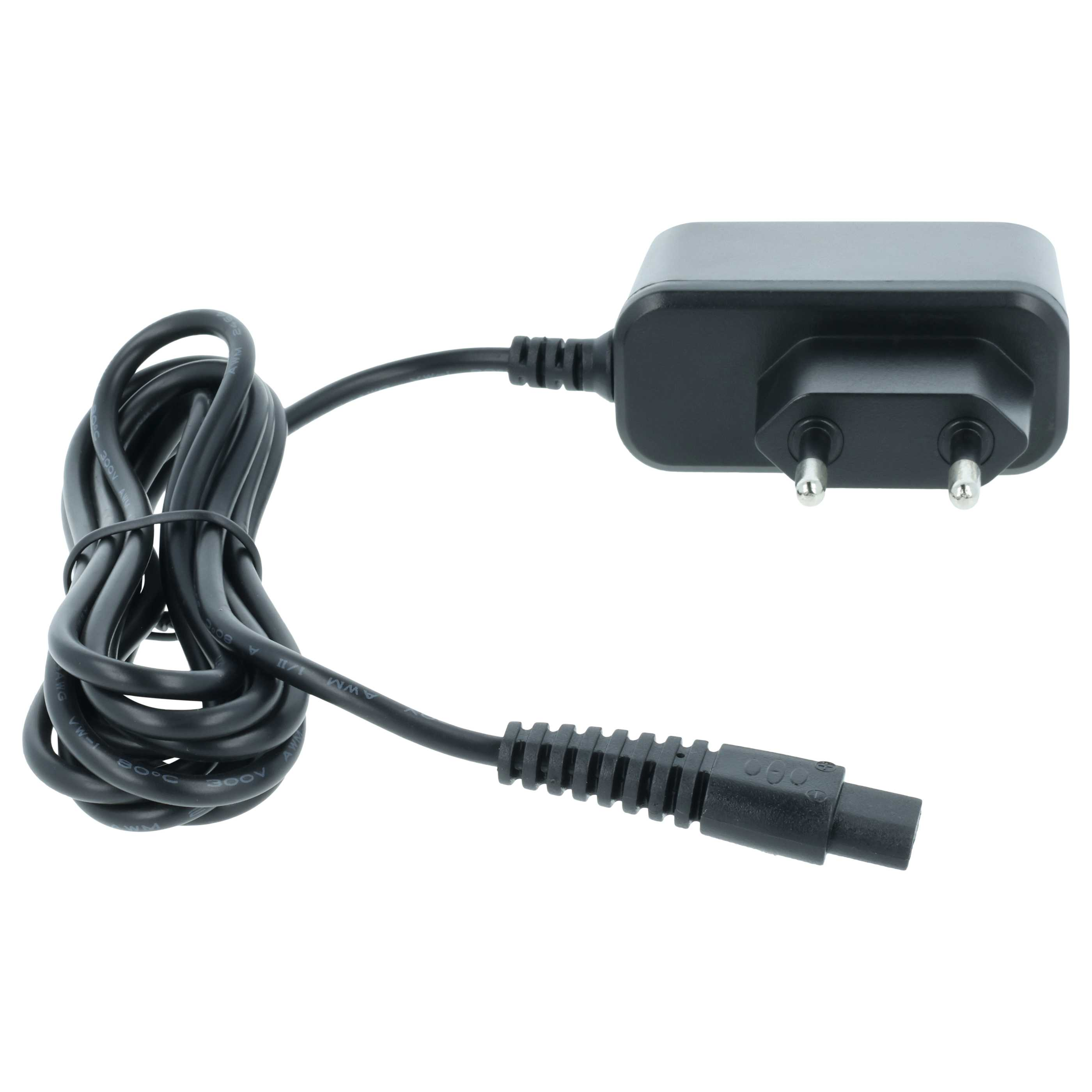Schwarzes Netzteil mit gewickeltem Kabel und Stecker.