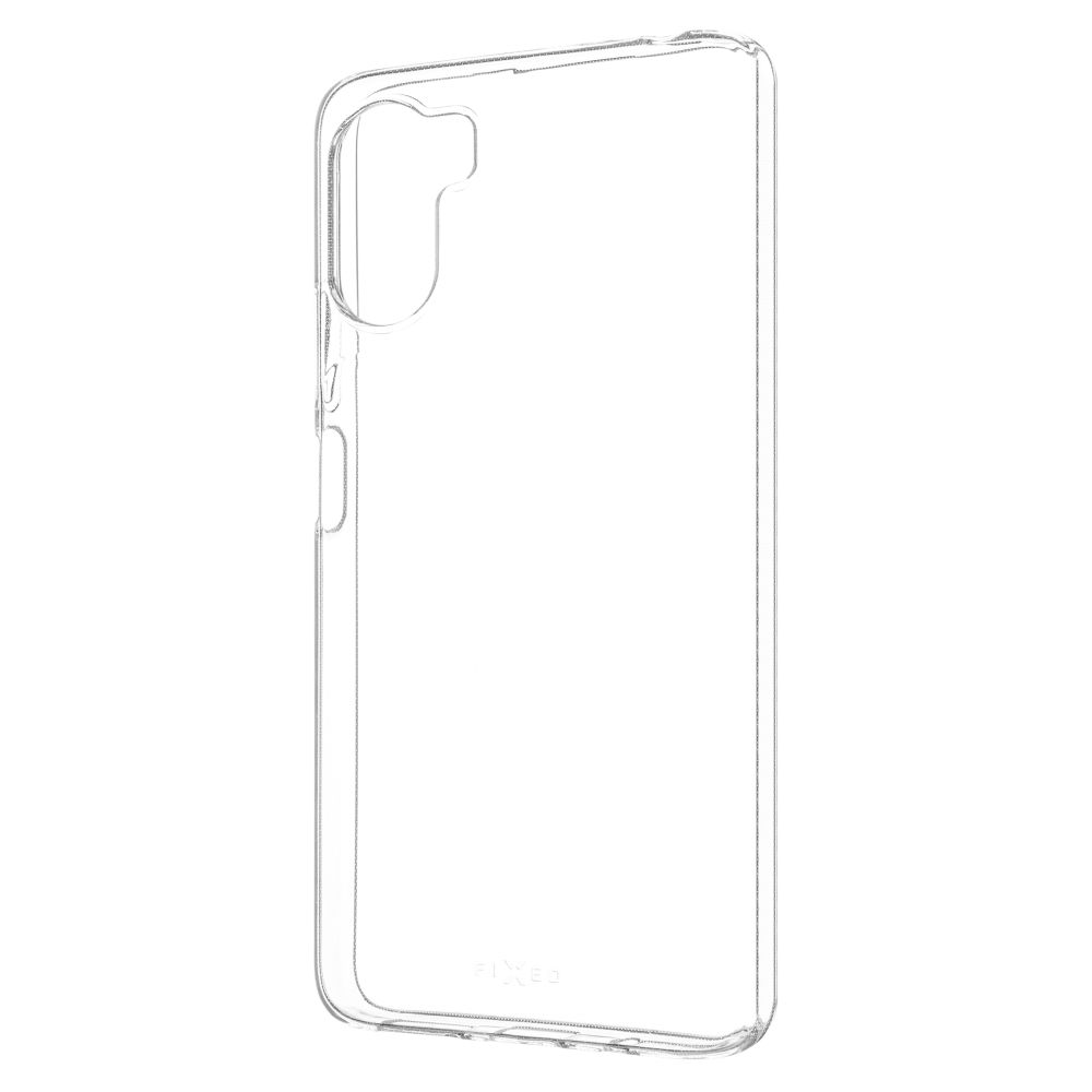 Ein transparenter Handykoffer mit dem Logo "fixed" auf der Unterseite.