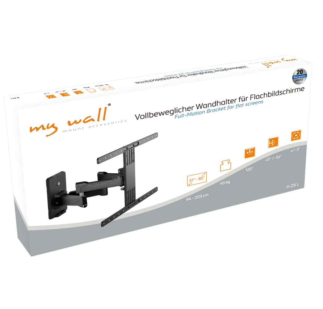 Verpackung eines vollflexiblen Wandhalters für Flachbildschirme von My Wall.