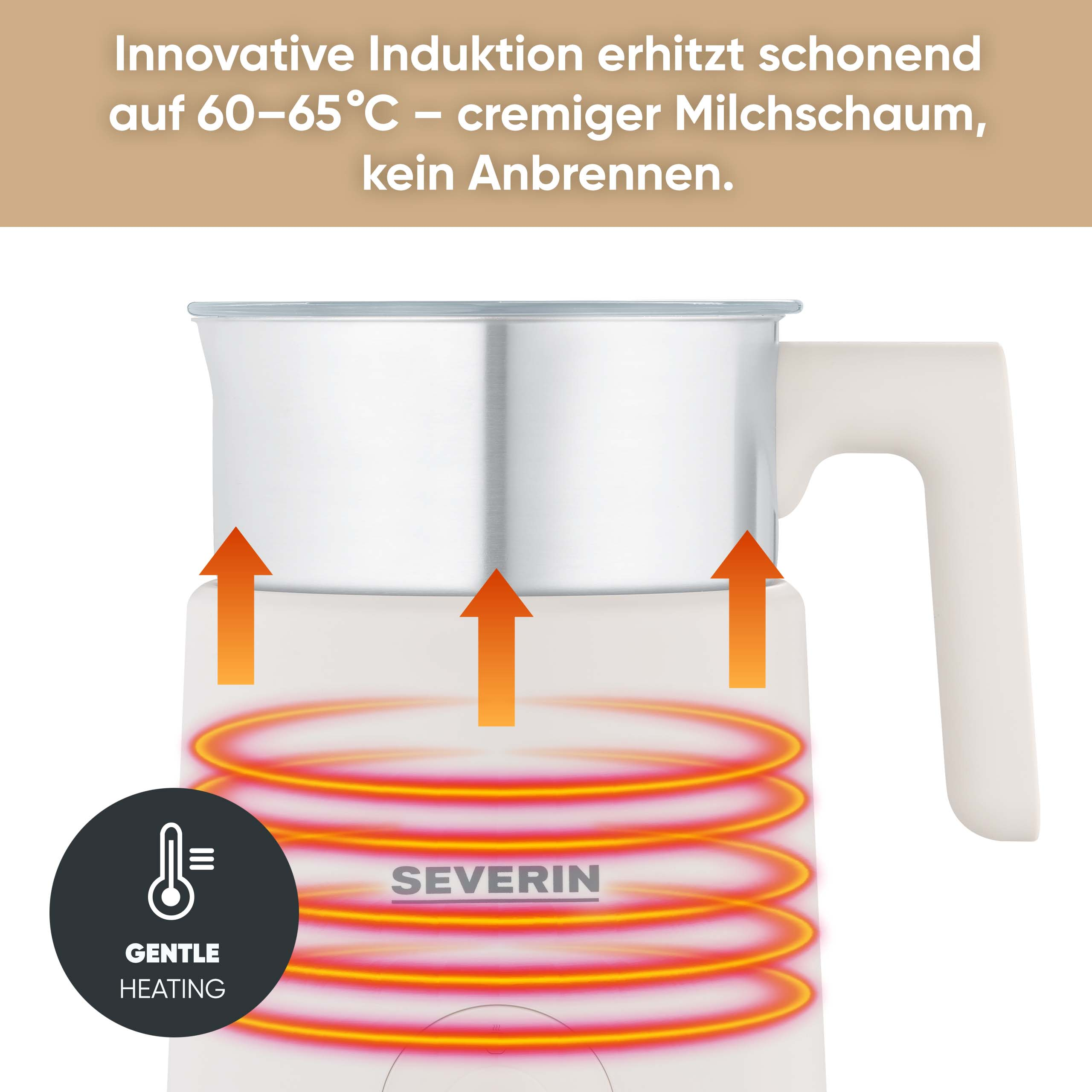 Ein weißer Milchaufschäumer mit Induktionsheizung und sanfter Wärme.