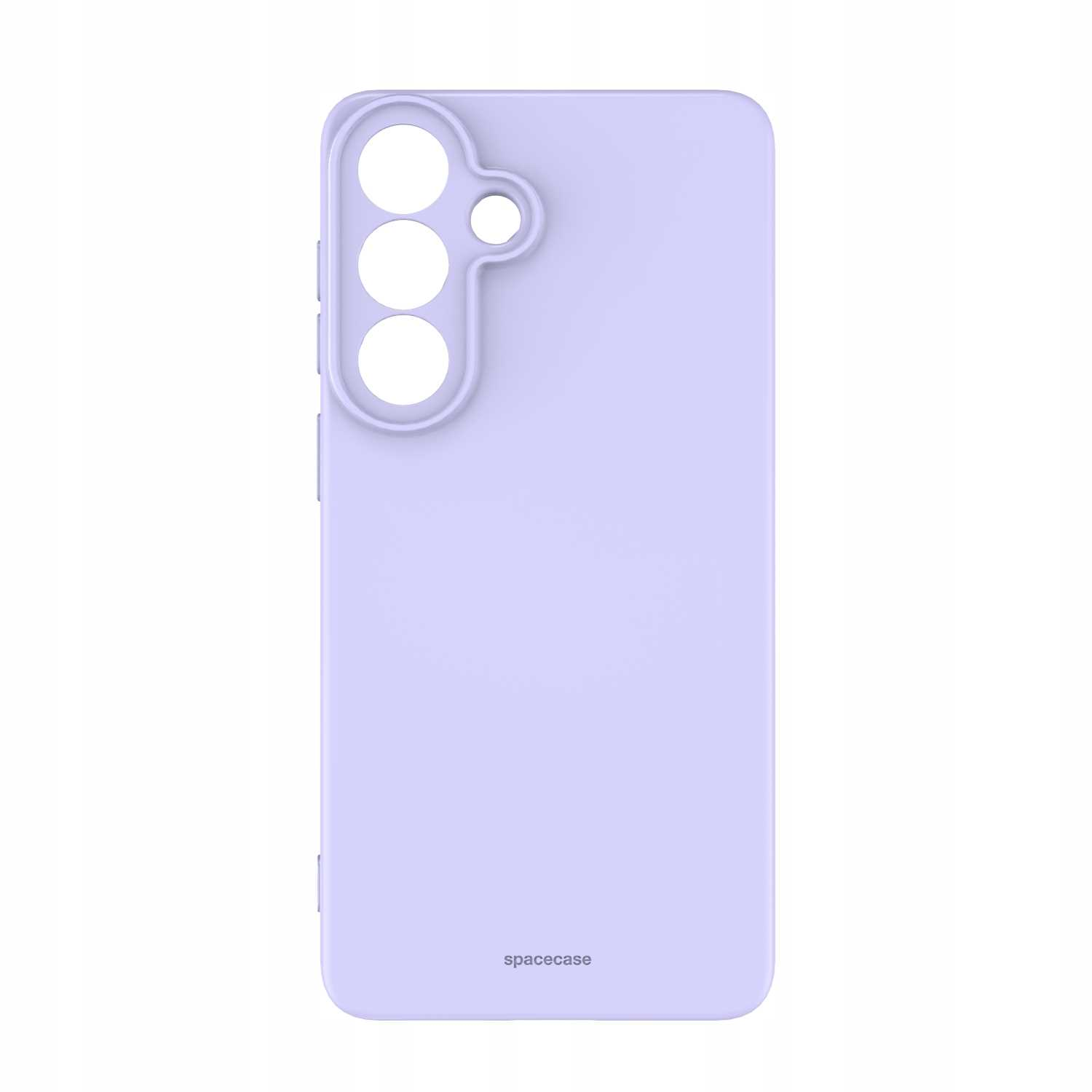 Jasnofioletowe etui na telefon z wycięciami na aparat i logo.