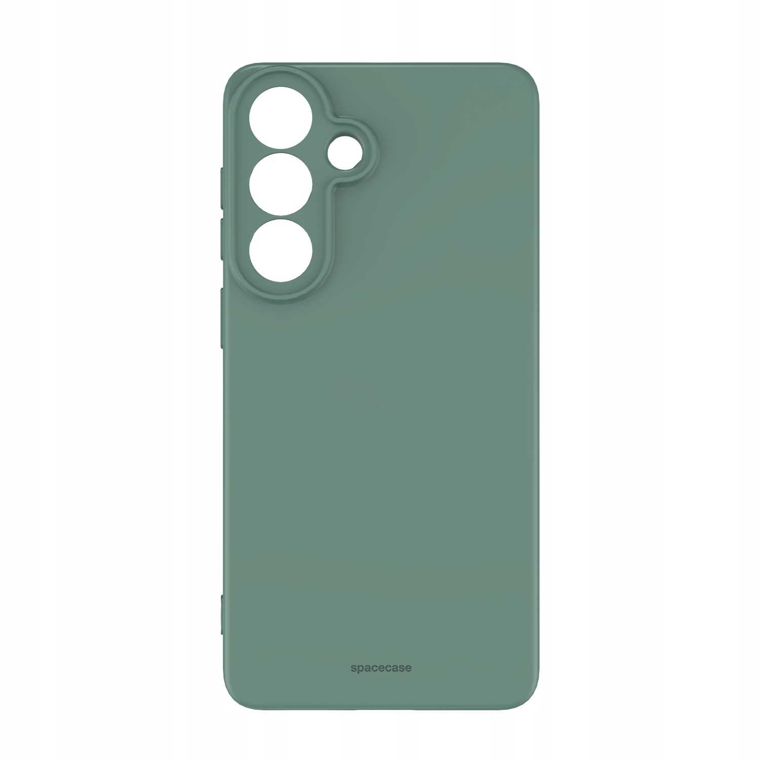 Zielone etui na telefon z wycięciami na trzy aparaty i mniejszy obiektyw.