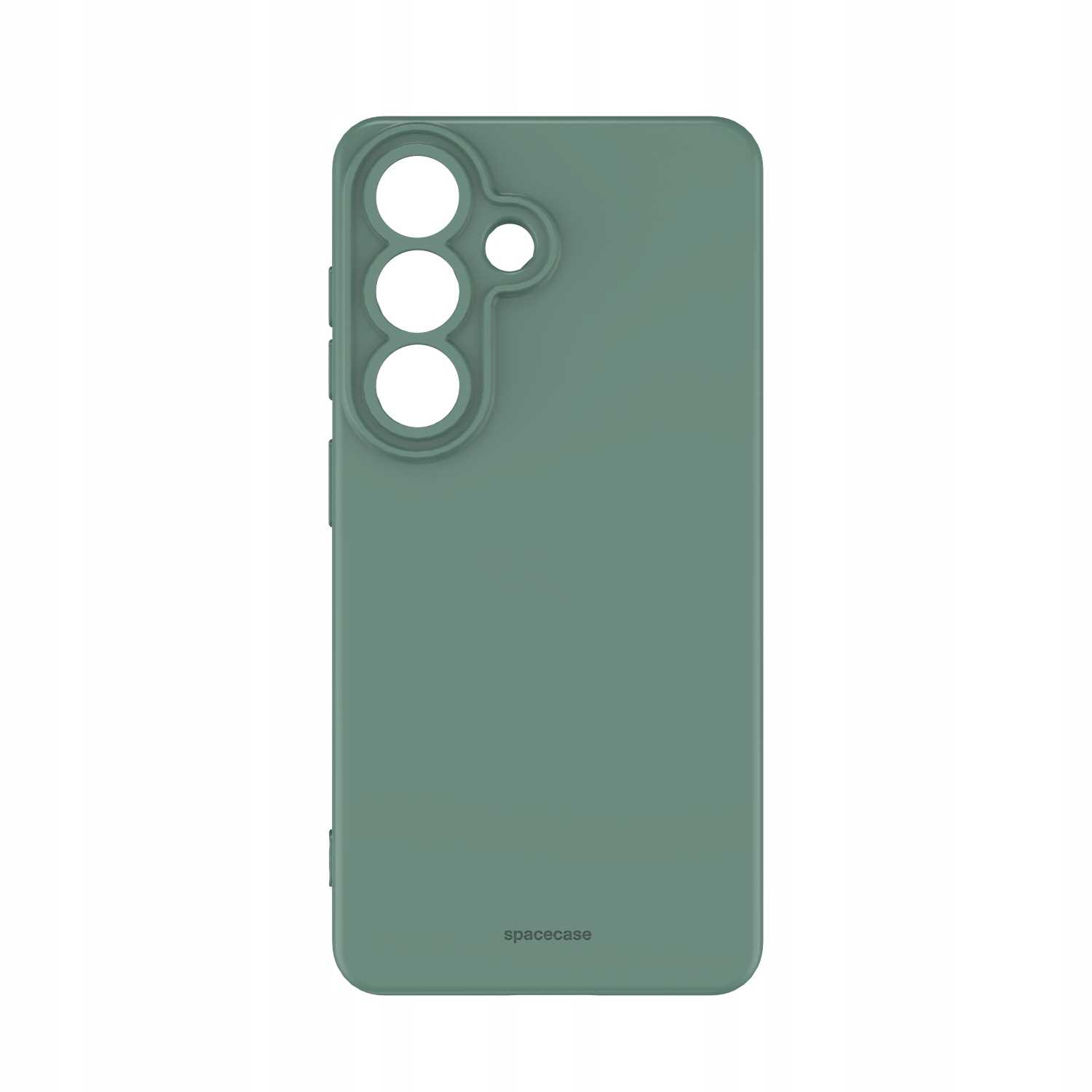 Zielone etui na telefon z trzema okrągłymi otworami na aparat i mniejszym otworem.