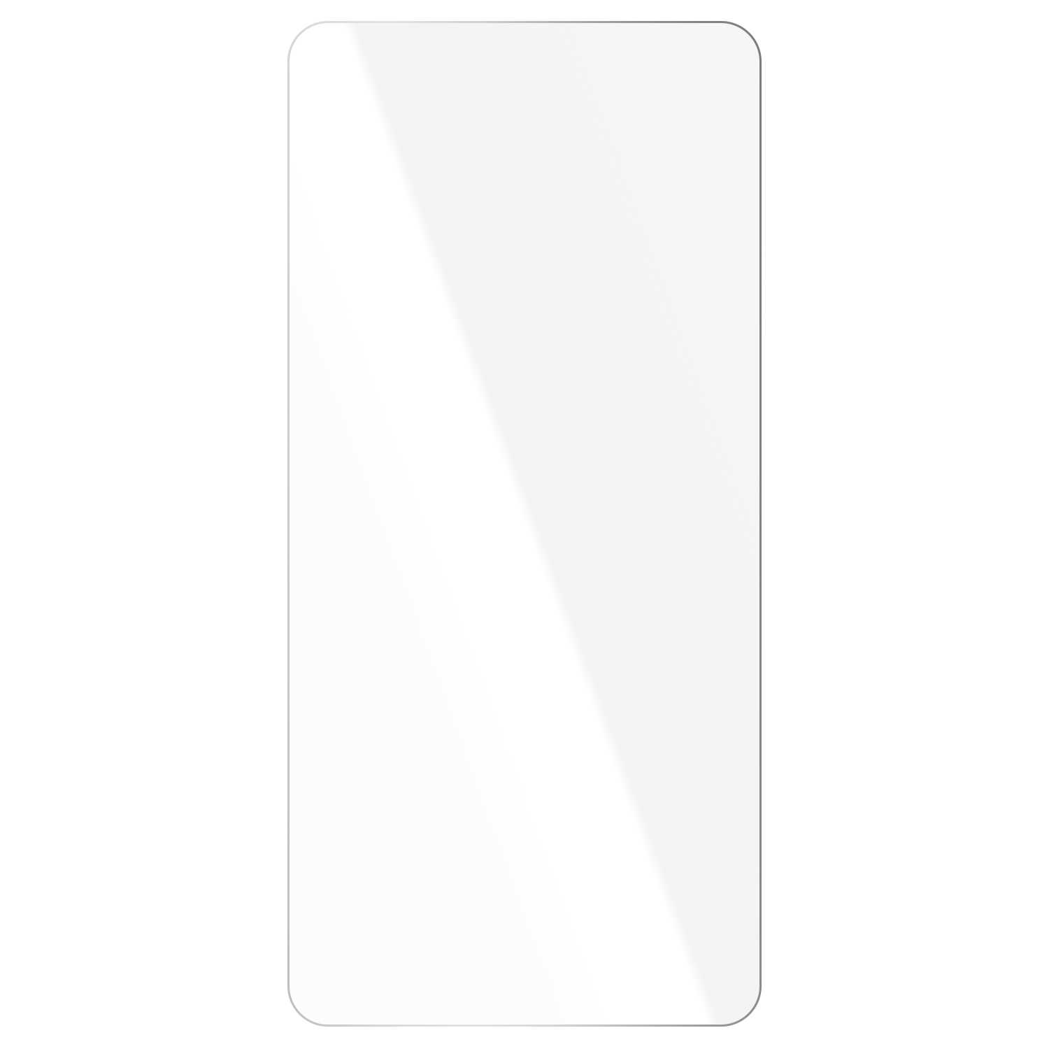 Przezroczysta folia ochronna na ekran z zaokrąglonymi rogami na białym tle.