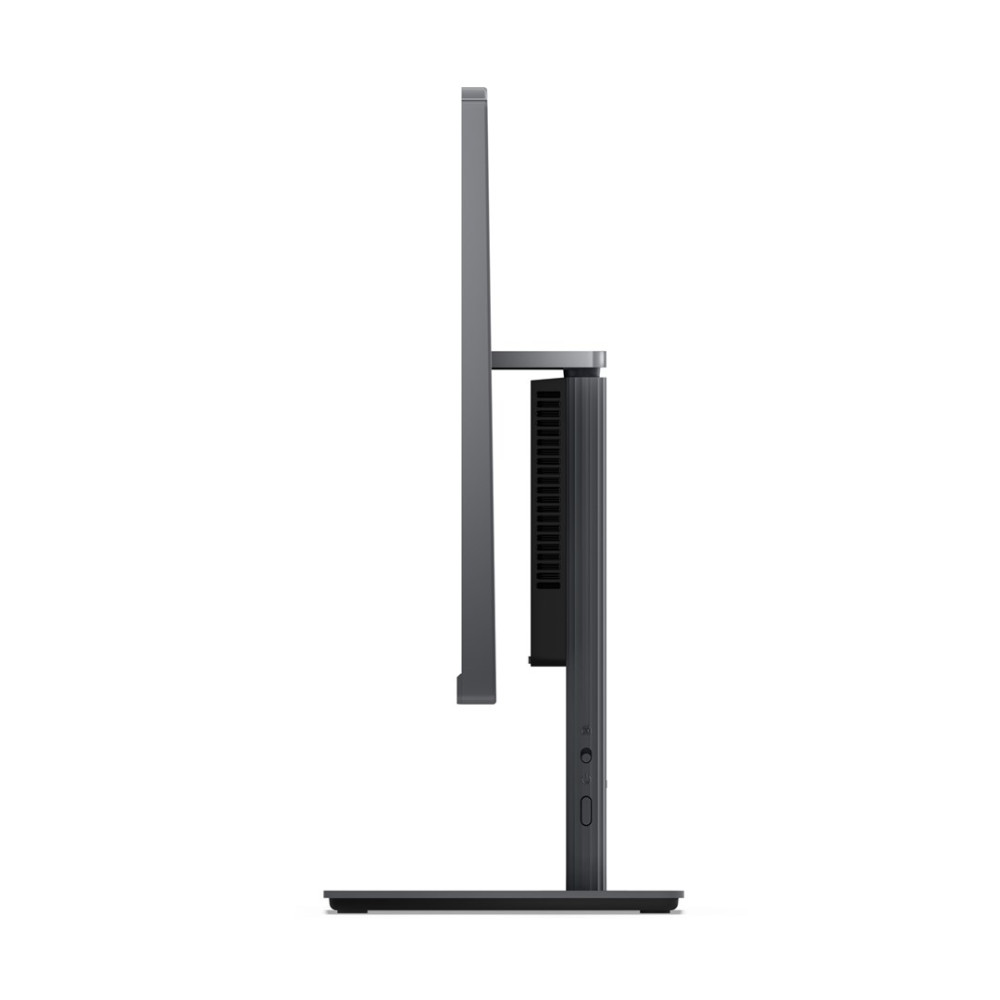 Szary monitor komputerowy widziany z boku, pokazujący otwory wentylacyjne i porty.