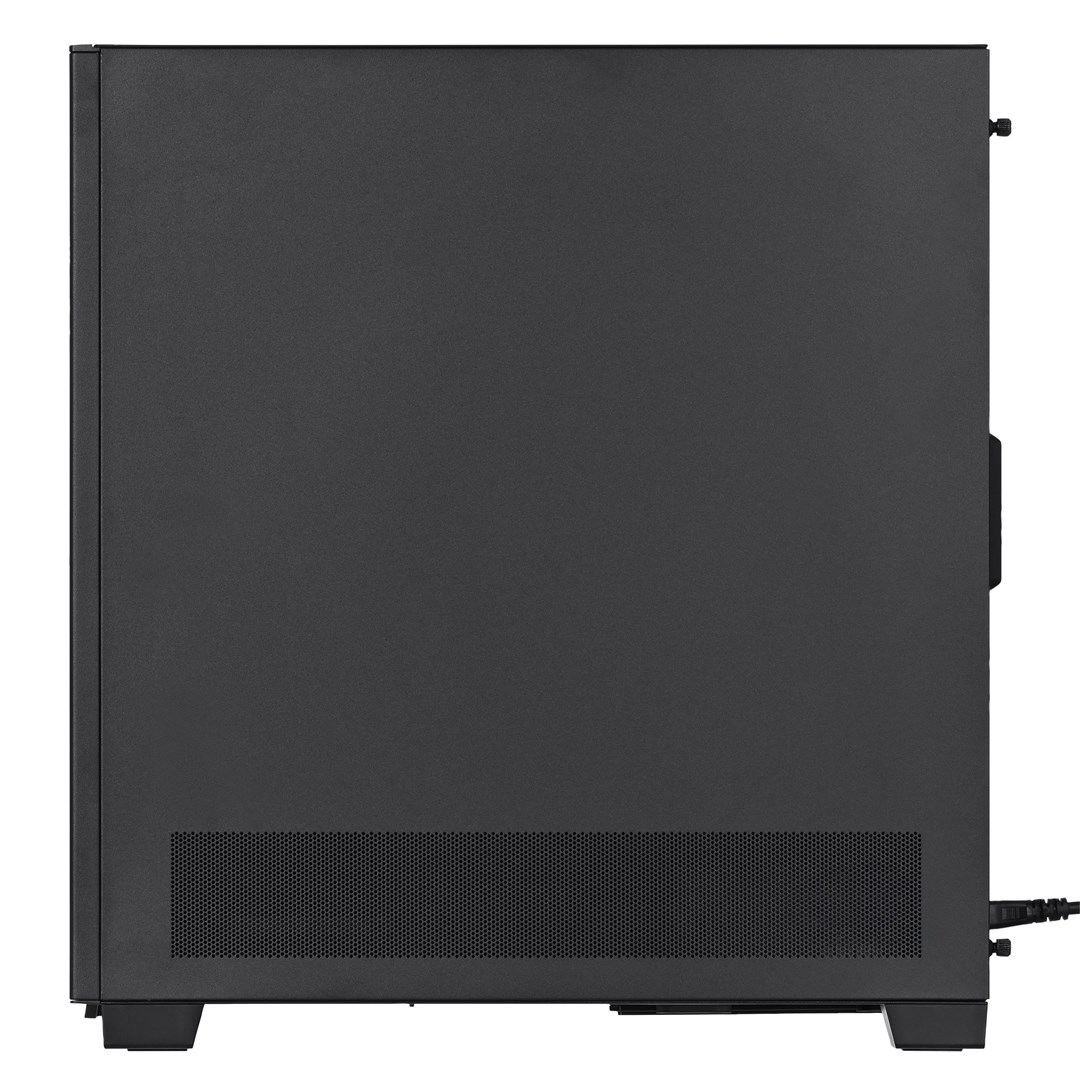 Case del computer nero di lato con griglia di ventilazione in basso.