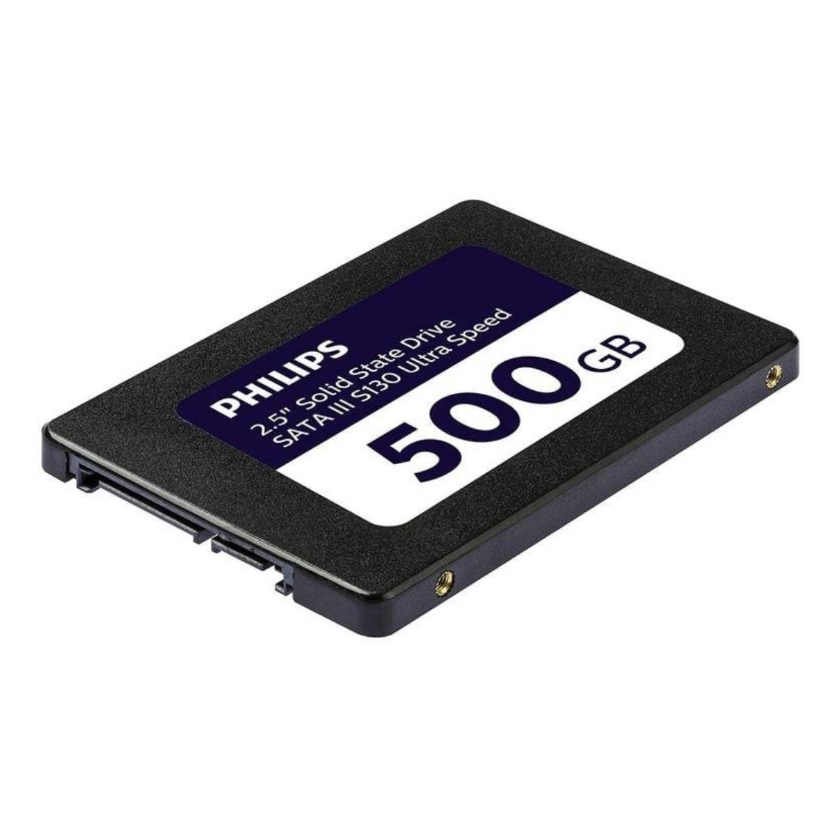Eine schwarze Philips 500GB 2,5-Zoll-SSD mit SATA-III-Schnittstelle.