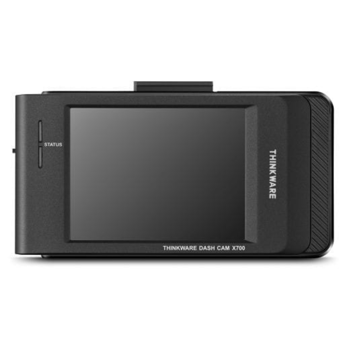 Ein schwarzer Thinkware Dash Cam X700 mit Bildschirm und Statusanzeige.