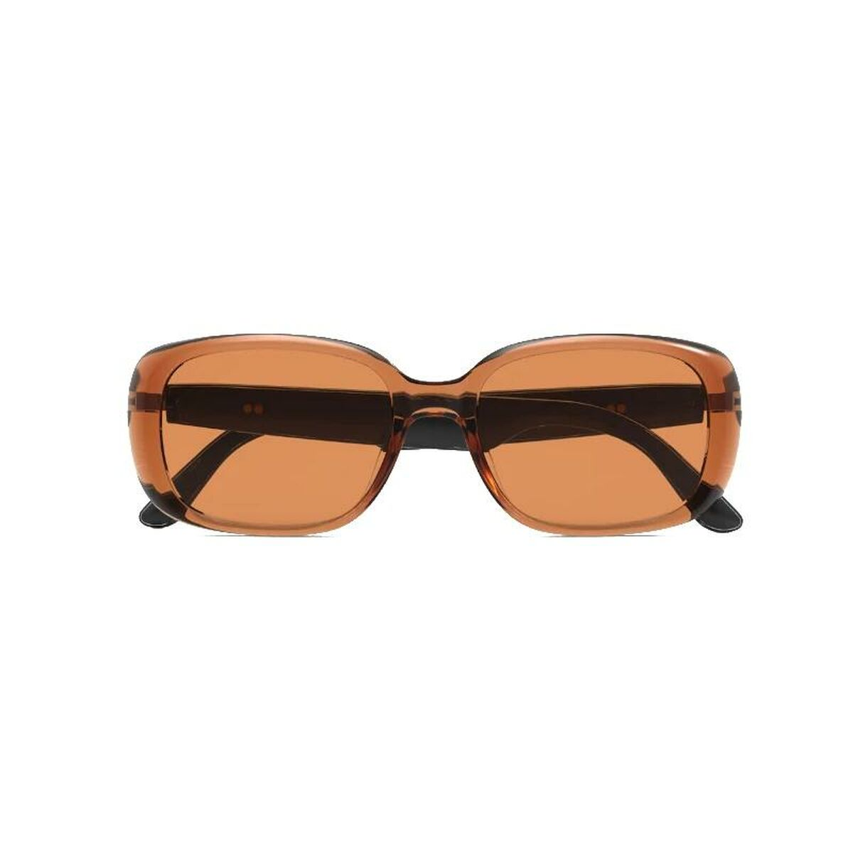 Braune Sonnenbrille mit quadratischem Rahmen und getönten Gläsern.